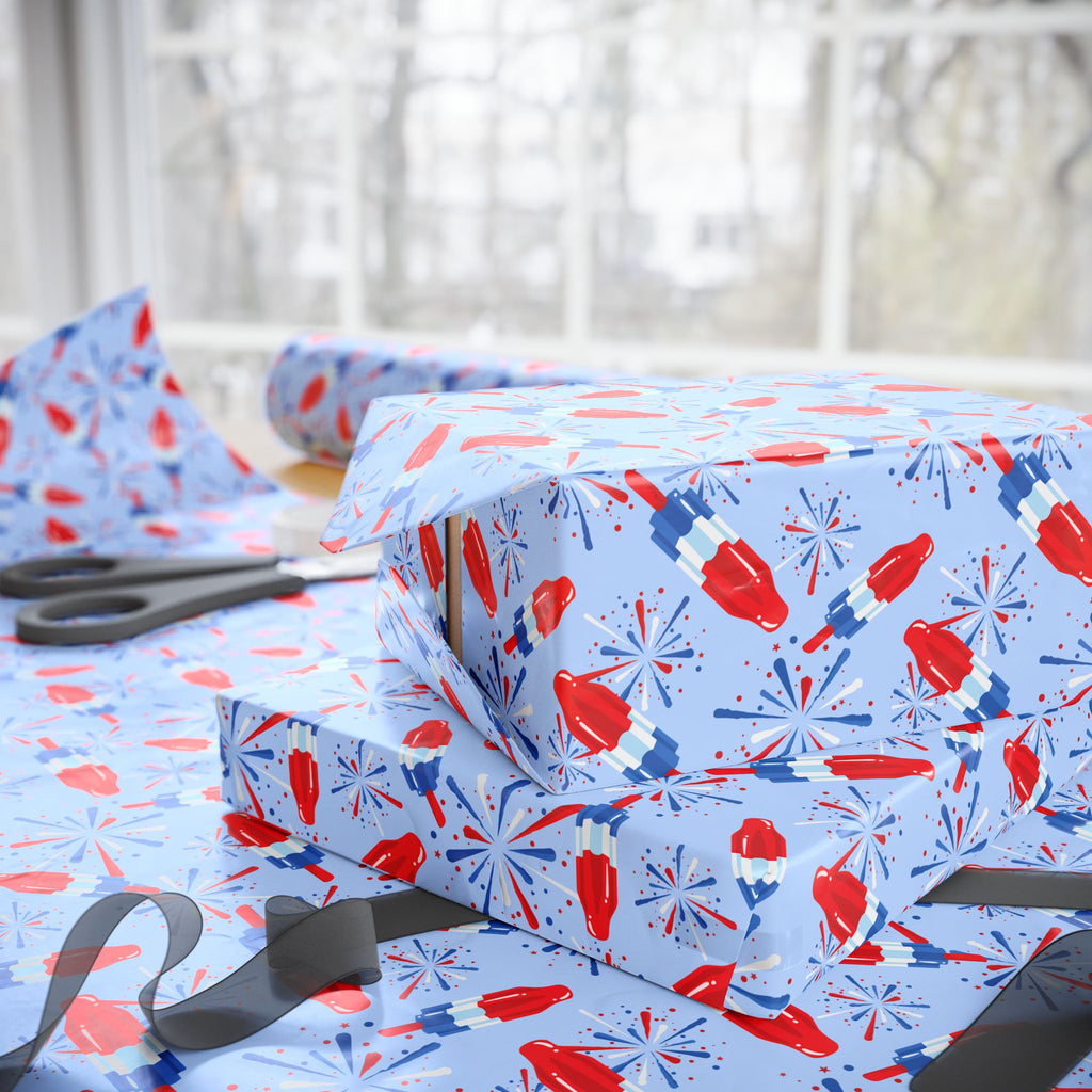 4th of July Rocket Pop on Blue Wrapping Paper | Holiday Gift Wrapping Paper Roll