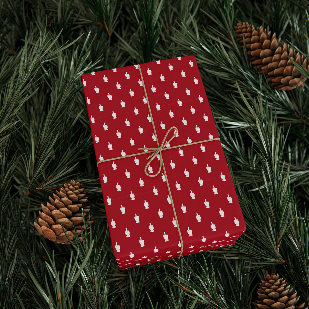 NSFW Friendly Hello Middle Finger on Red Wrapping Paper - Holiday Gift Wrapping Paper Roll