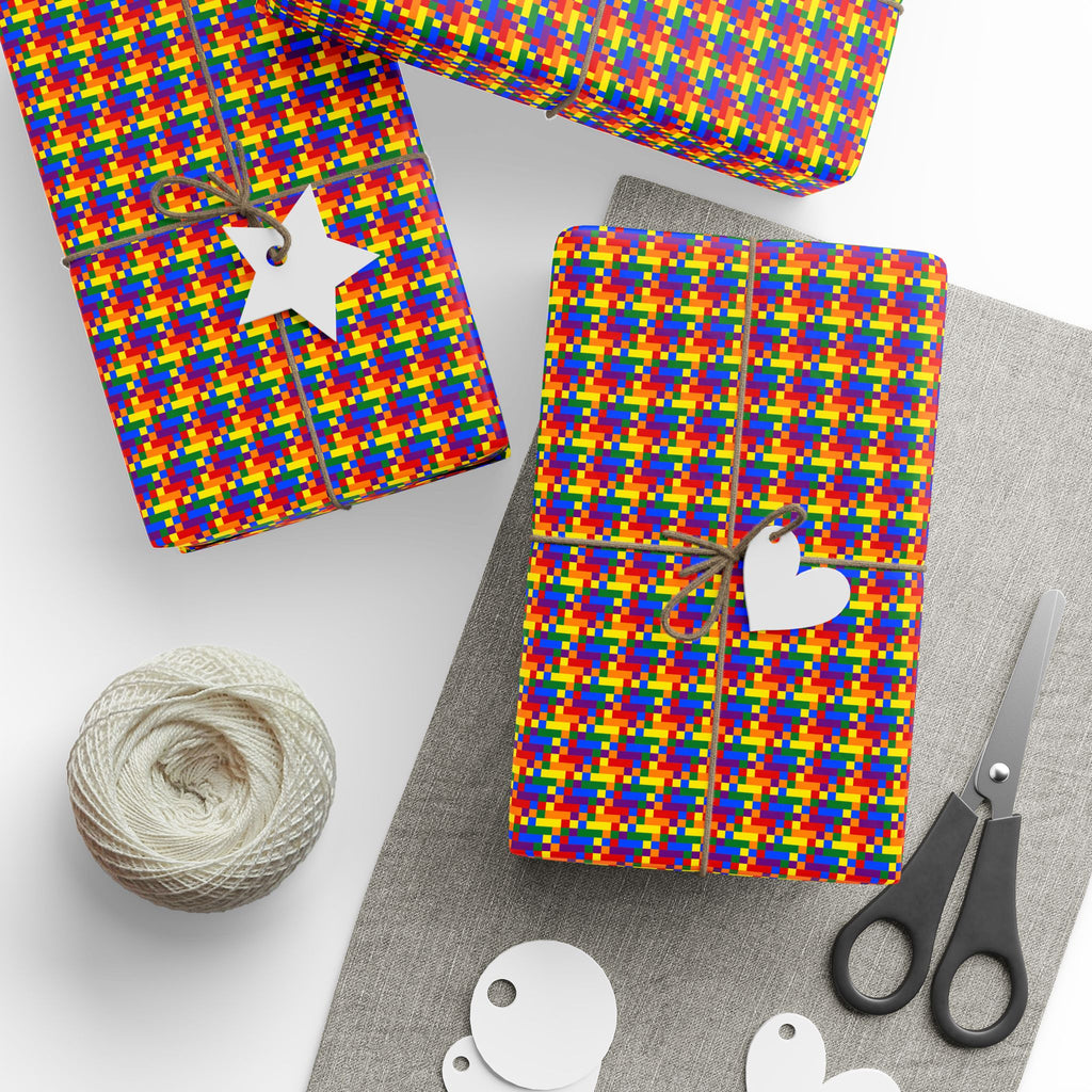 Gay Pride Rainbow 8 Bit Tartan Wrapping Paper Design | Holiday Gift Wrapping Paper Roll