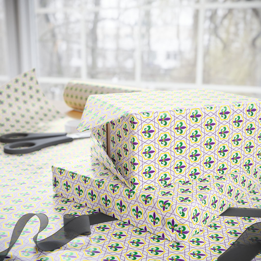 Mardis Gras Fleur De Lis Hexagons Wrapping Paper | Holiday Gift Wrapping Paper Roll