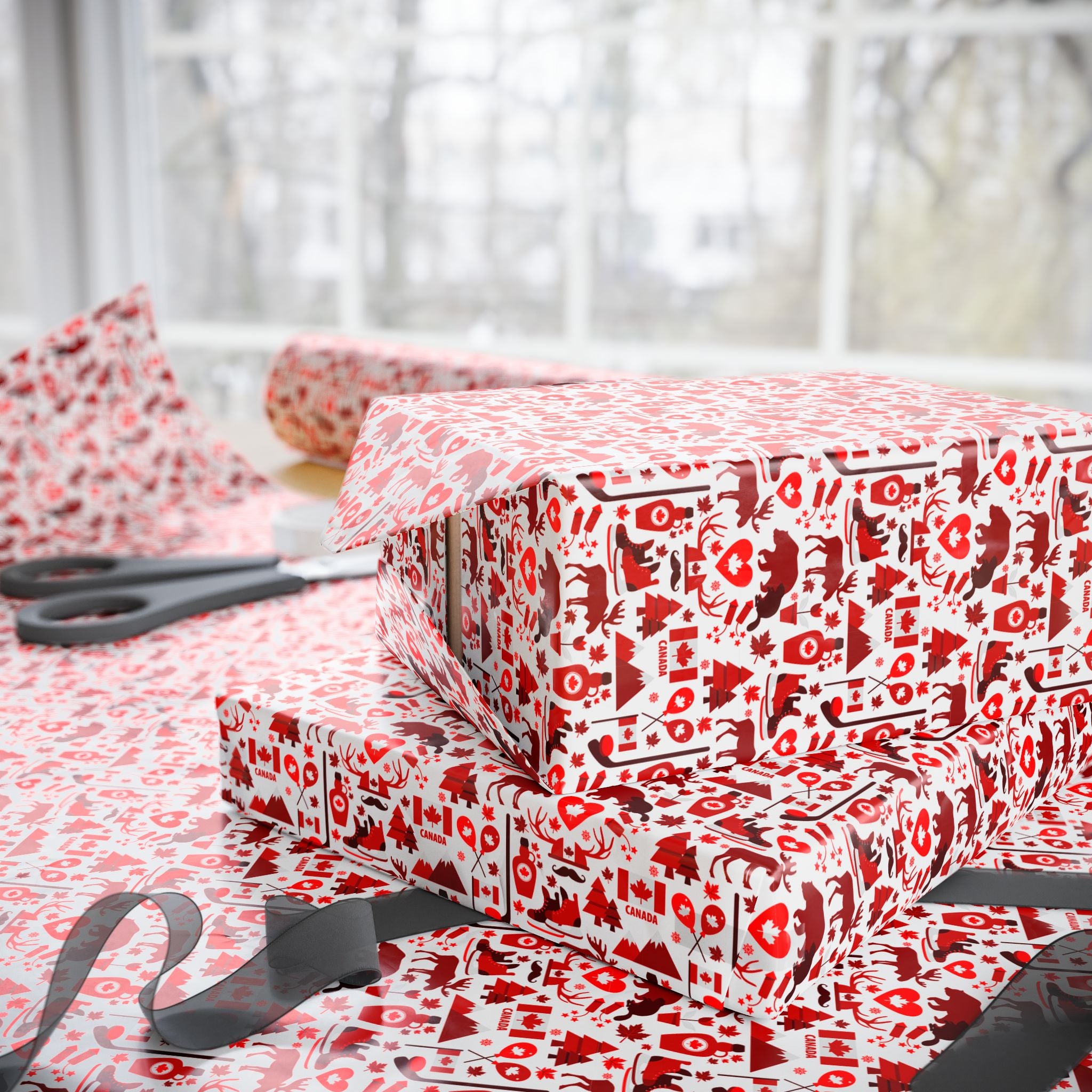 Canada Day Beaver Collage Wrapping Paper - Holiday Gift Wrapping Paper Roll