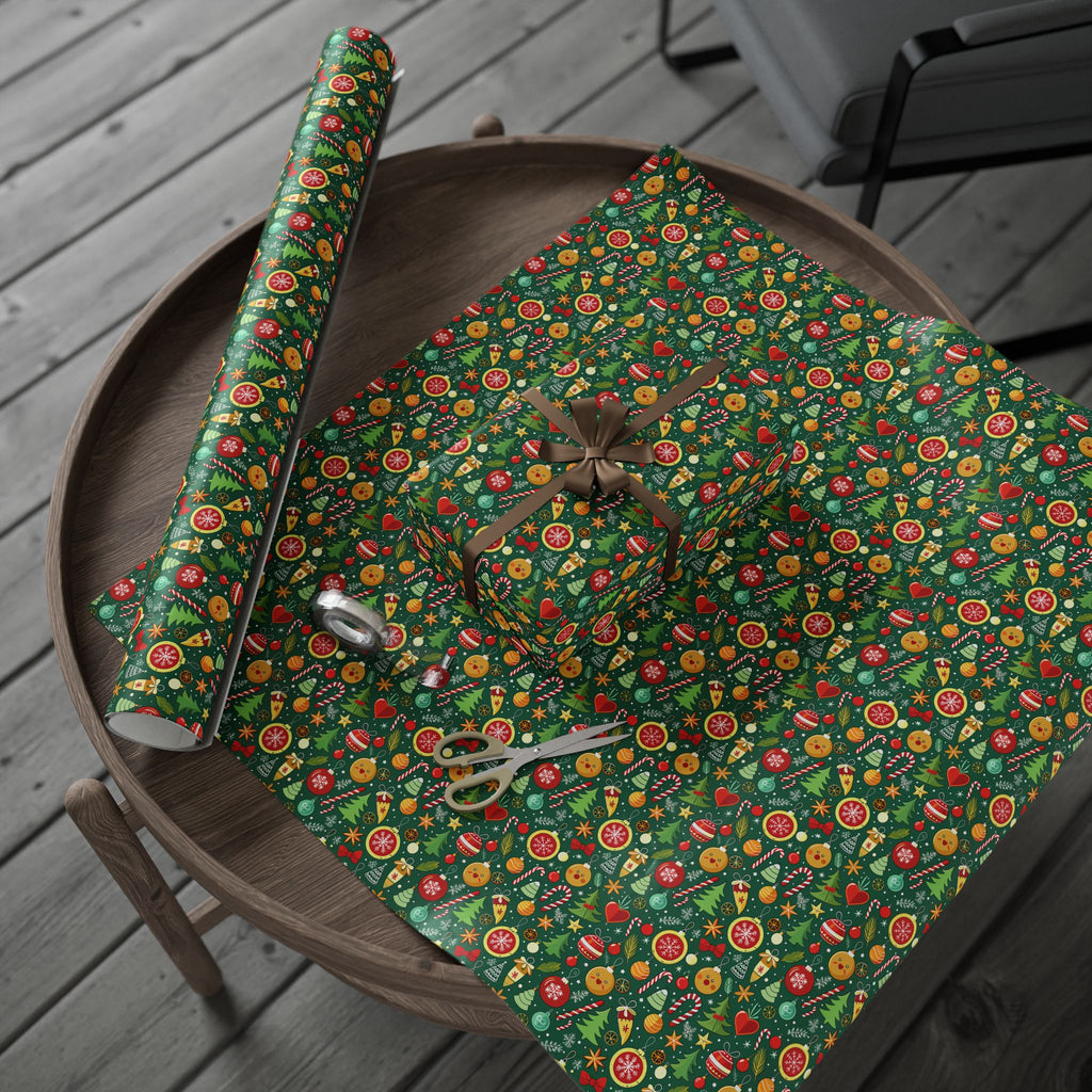 Christmas Cartoon Icons Wrapping Paper | Holiday Gift Wrapping Paper Roll
