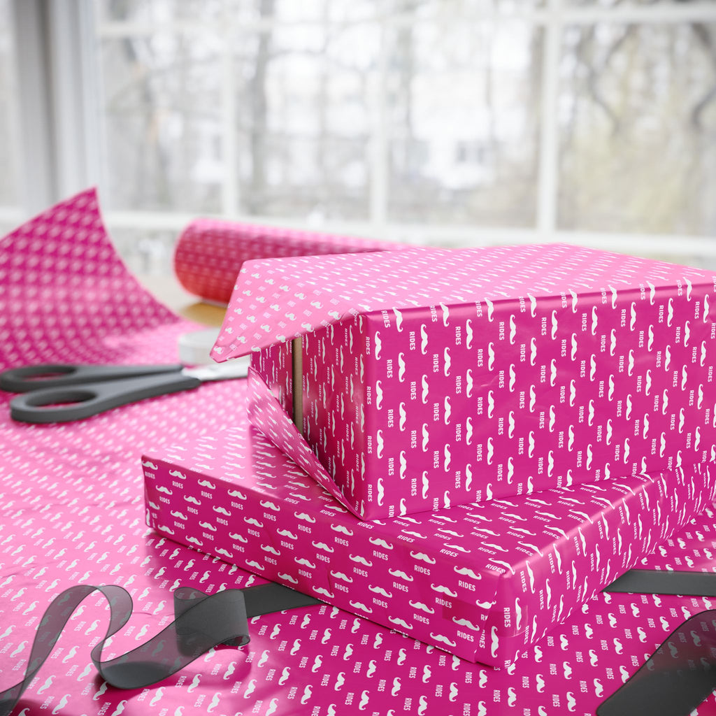 NSFW Free Mustache Rides on Hot Pink Wrapping Paper - Holiday Gift Wrapping Paper Roll