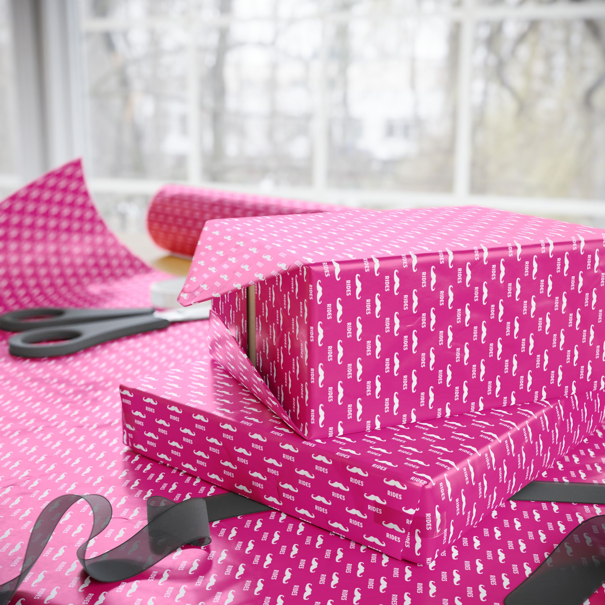 NSFW Free Mustache Rides on Hot Pink Wrapping Paper - Holiday Gift Wrapping Paper Roll