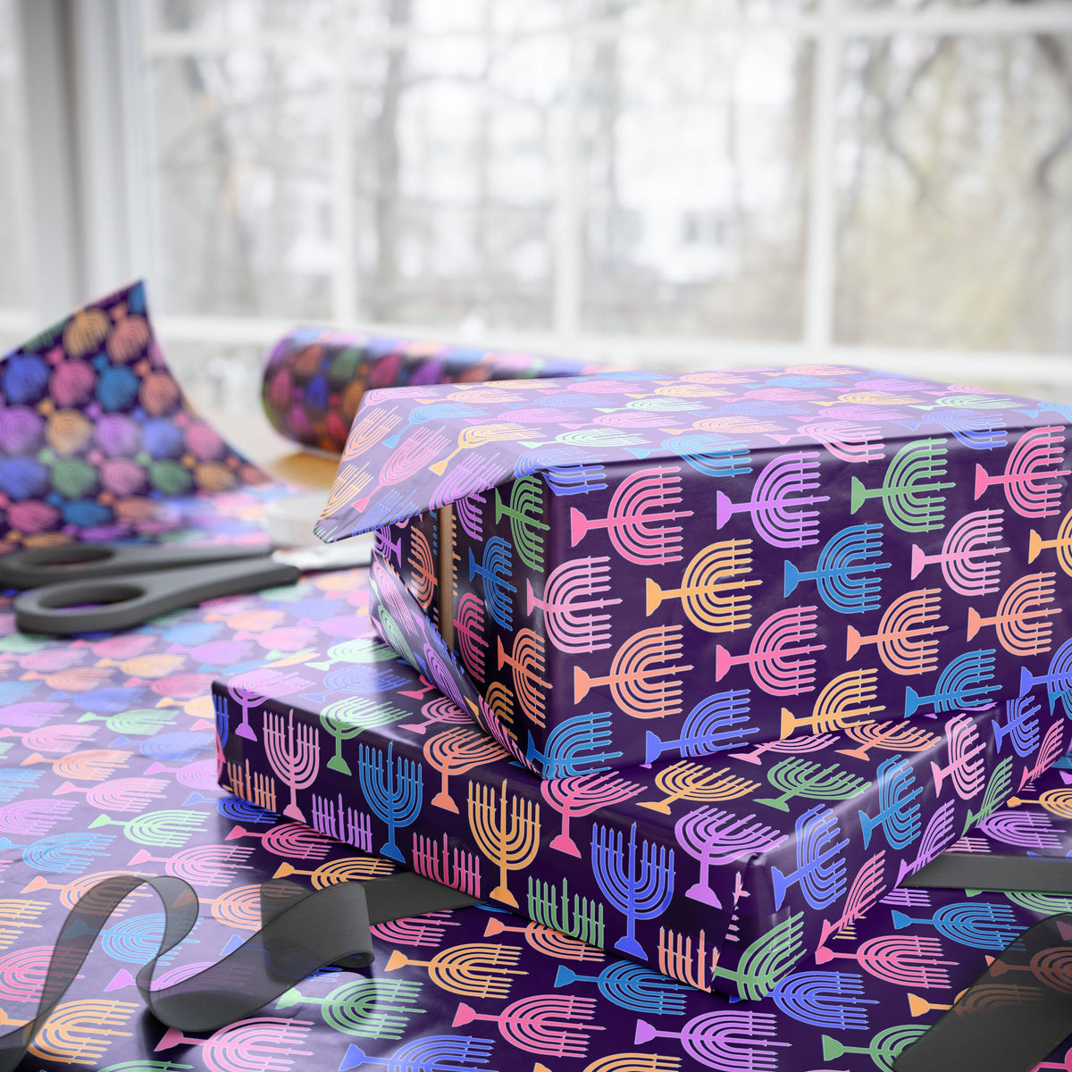 Hanukkah Menorah Festival Wrapping Paper | Holiday Gift Wrapping Paper Roll
