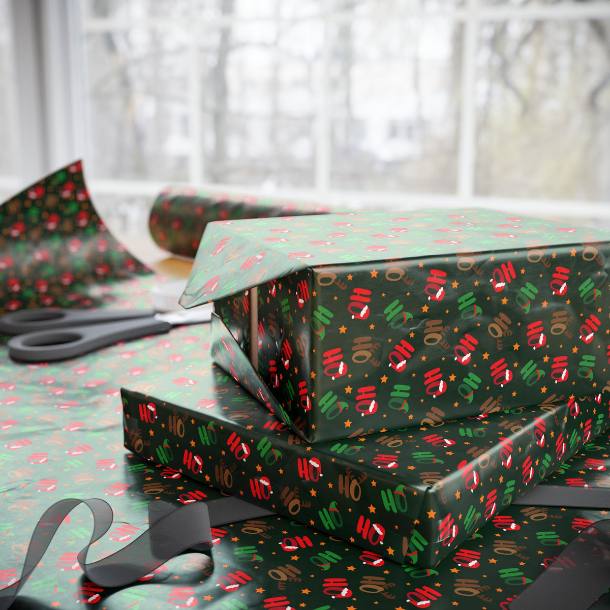 Christmas Ho Ho Ho Hats Wrapping Paper | Holiday Gift Wrapping Paper Roll