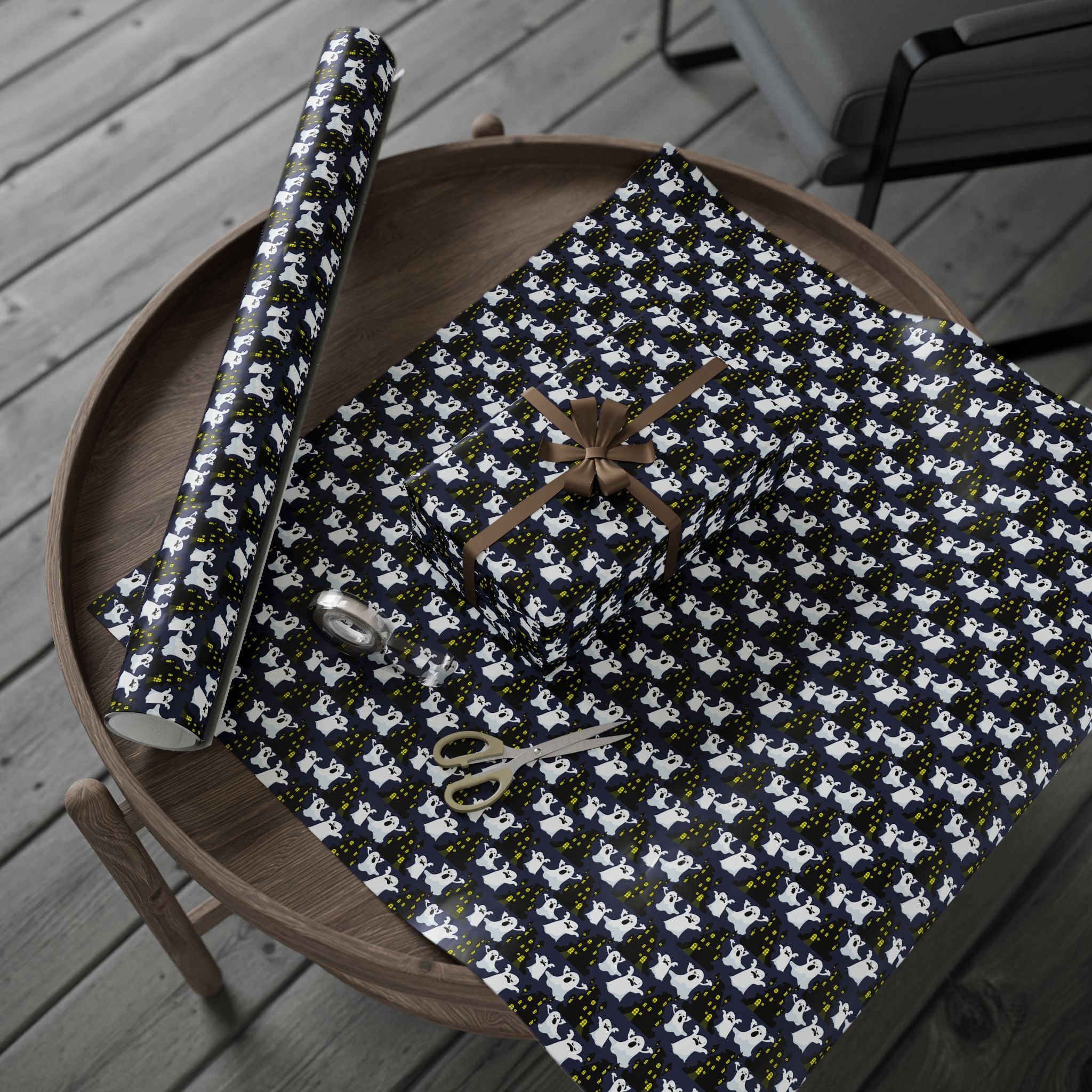 Halloween Haunted Ghost House Wrapping Paper | Holiday Gift Wrapping Paper Roll