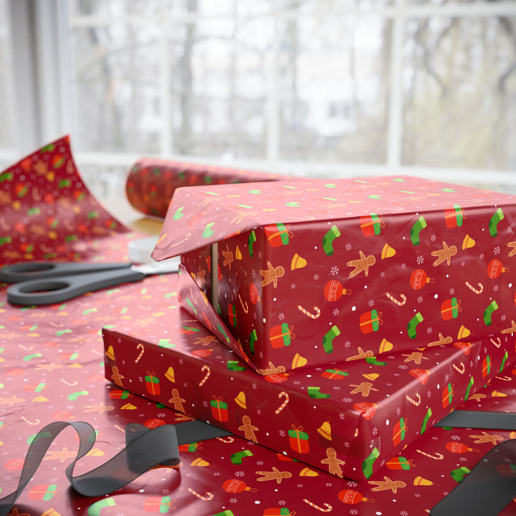 Christmas Gingerbread Ornaments Wrapping Paper | Holiday Gift Wrapping Paper Roll