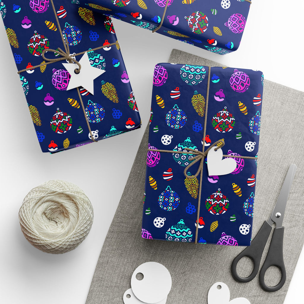 Christmas Stained Glass Ornaments Wrapping Paper | Holiday Gift Wrapping Paper Roll