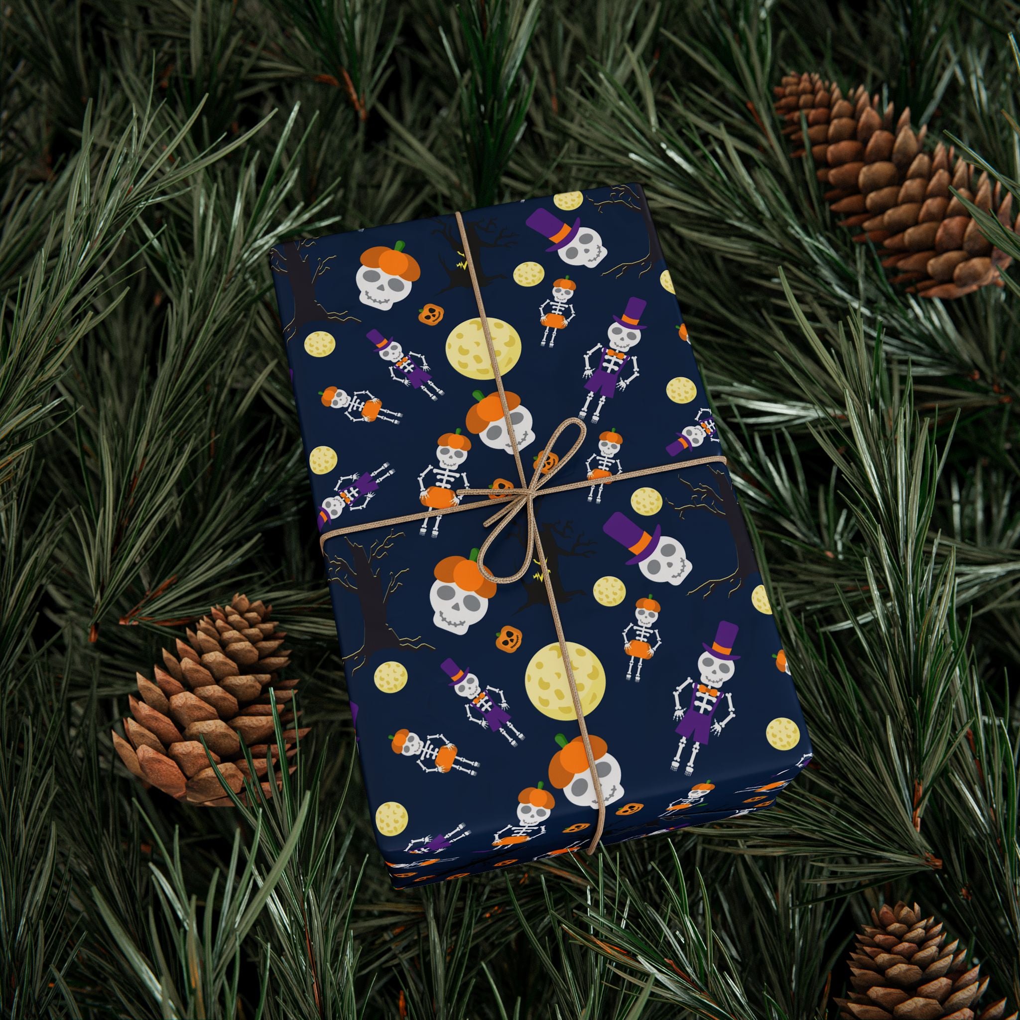 Halloween Skeleton Moons Wrapping Paper | Holiday Gift Wrapping Paper Roll