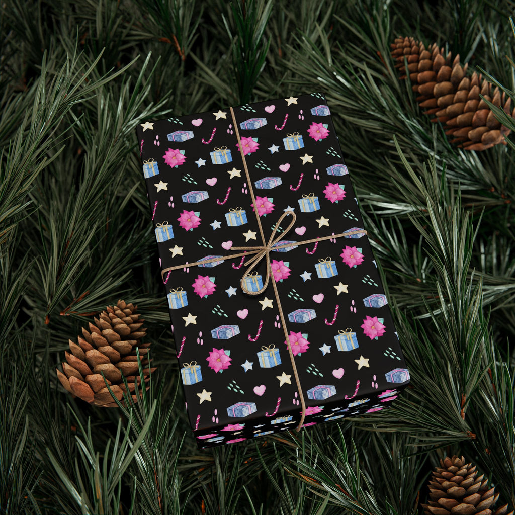 Christmas Poinsettia Presents Wrapping Paper | Holiday Gift Wrapping Paper Roll