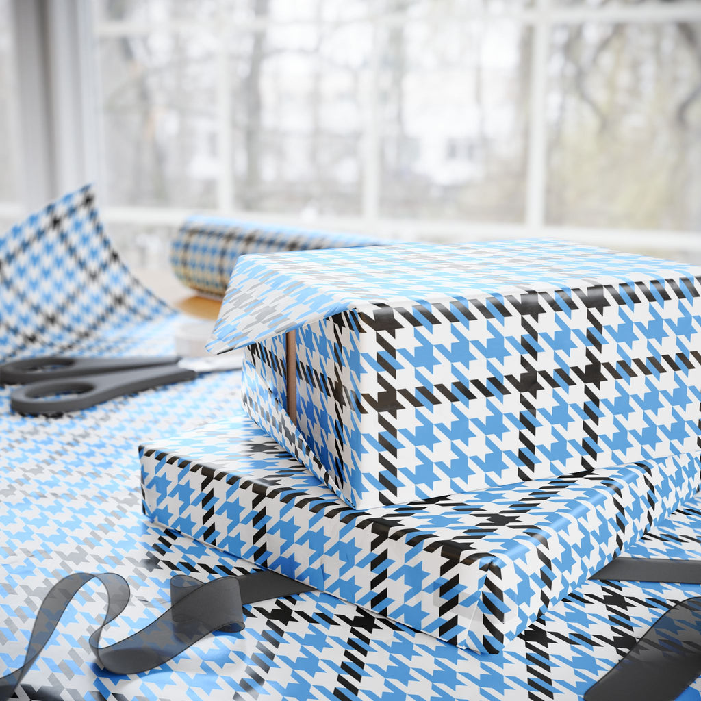 Houndstooth Wrapping Paper Design Sky Blue 008 - Holiday Gift Wrapping Paper Roll