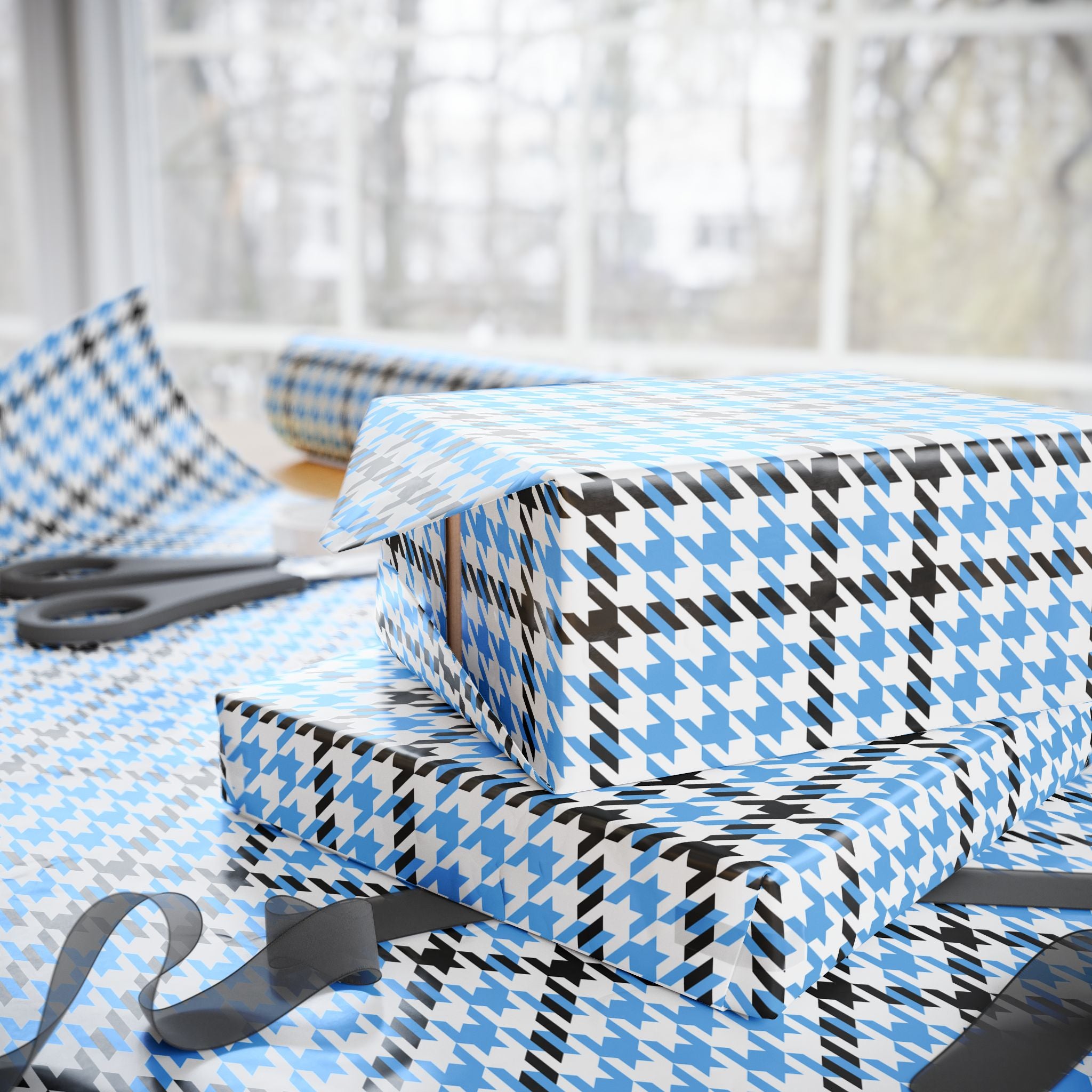 Houndstooth Wrapping Paper Design Sky Blue 008 - Holiday Gift Wrapping Paper Roll