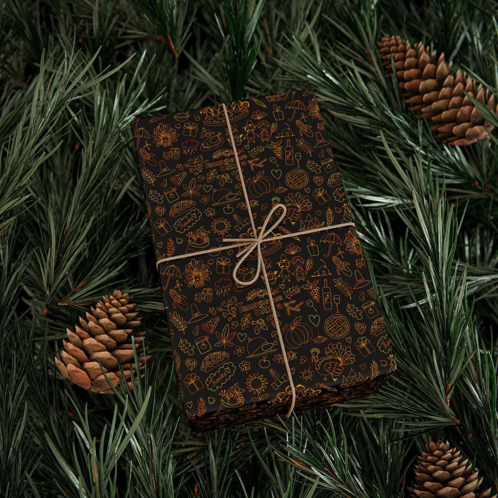 Thanksgiving Multicolor Doodles Wrapping Paper | Holiday Gift Wrapping Paper Roll