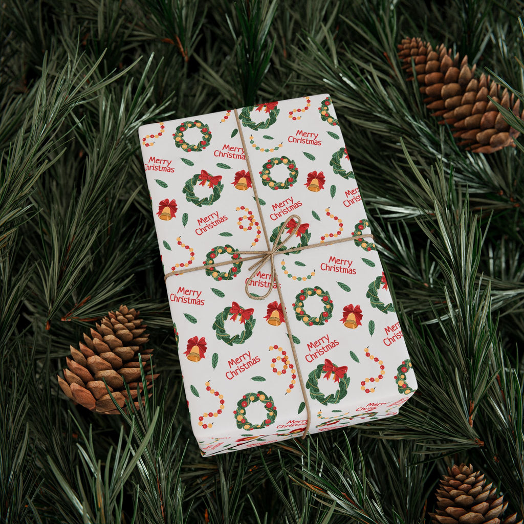 Christmas Merry Christmas Garland Wrapping Paper | Holiday Gift Wrapping Paper Roll
