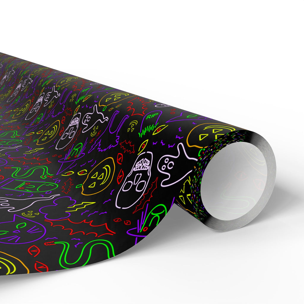 Halloween Neon Faces Wrapping Paper | Holiday Gift Wrapping Paper Roll