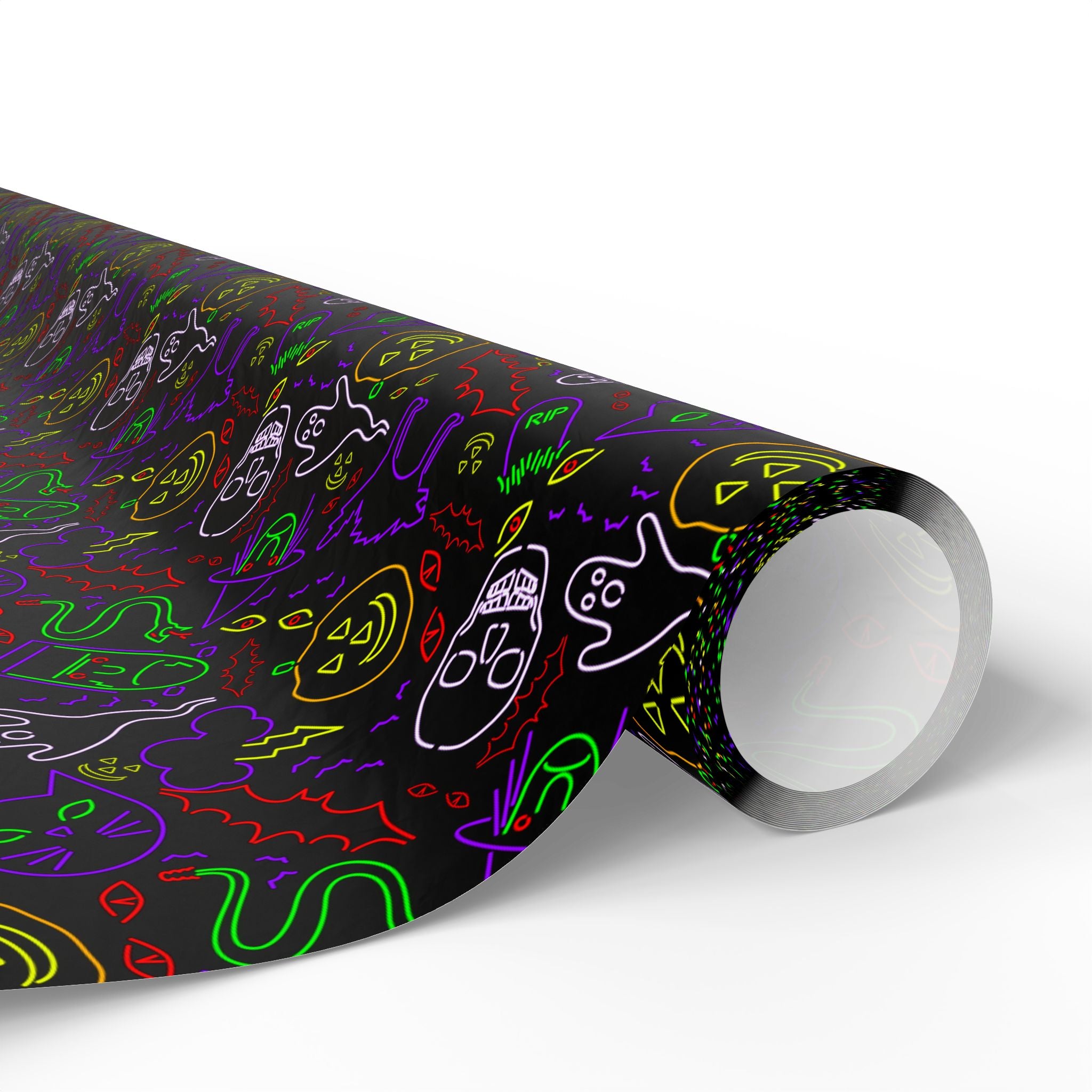 Halloween Neon Faces Wrapping Paper | Holiday Gift Wrapping Paper Roll