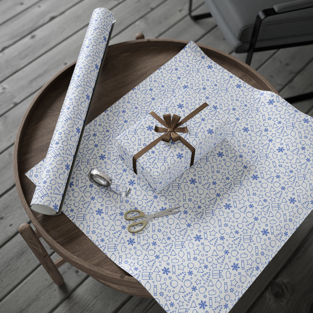 Christmas Blue Line Art Wrapping Paper | Holiday Gift Wrapping Paper