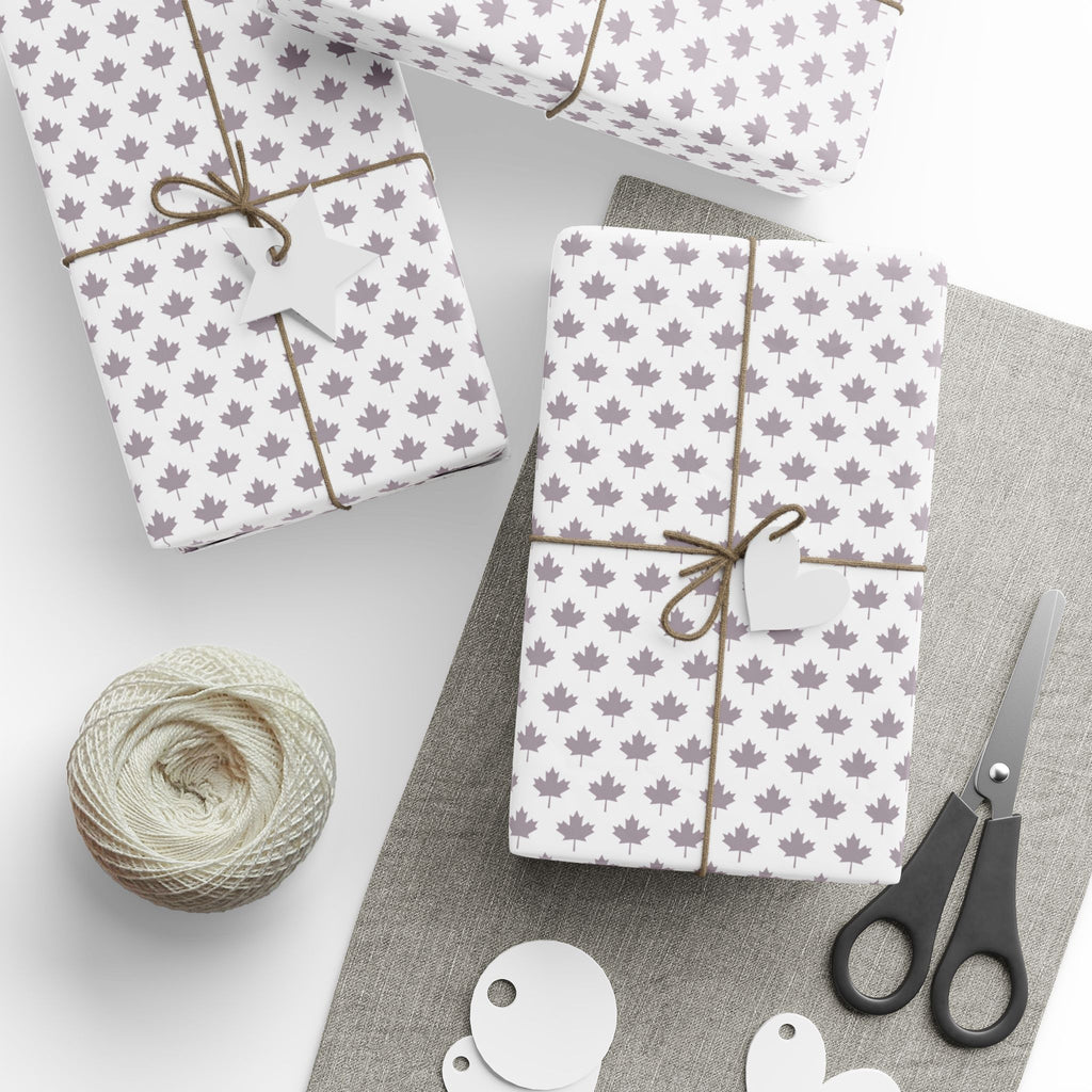 Canada Day Grey Leaves Wrapping Paper - Holiday Gift Wrapping Paper Roll