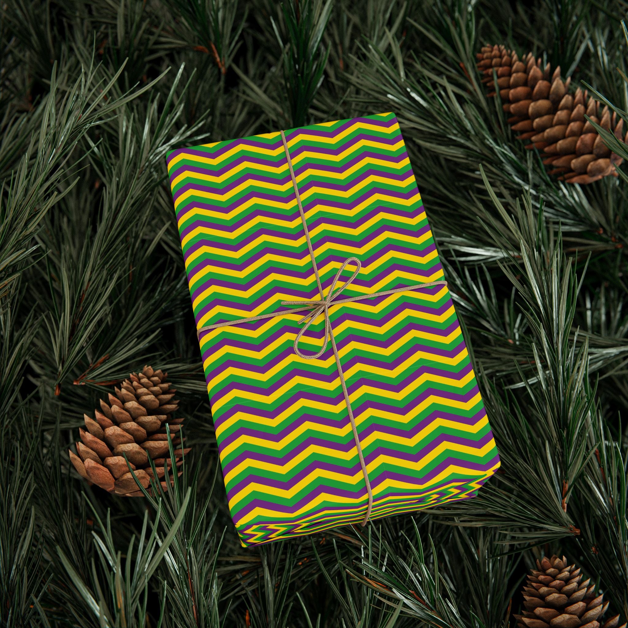 Mardis Gras Chevron Wrapping Paper | Holiday Gift Wrapping Paper Roll