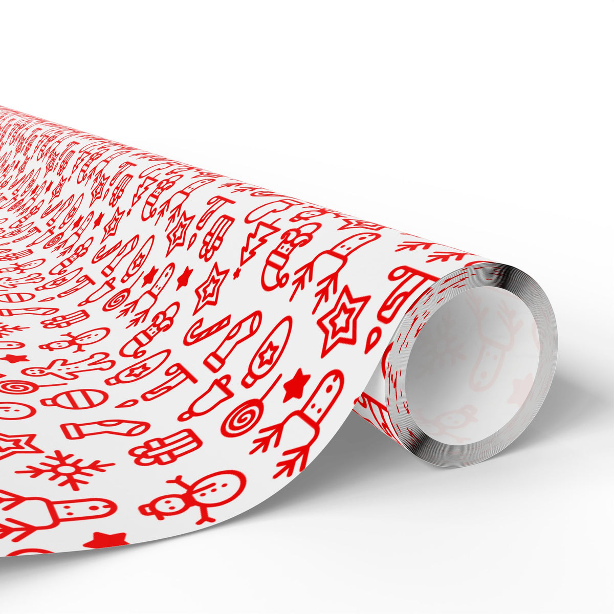 Christmas Red Outlines Wrapping Paper | Holiday Gift Wrapping Paper Roll