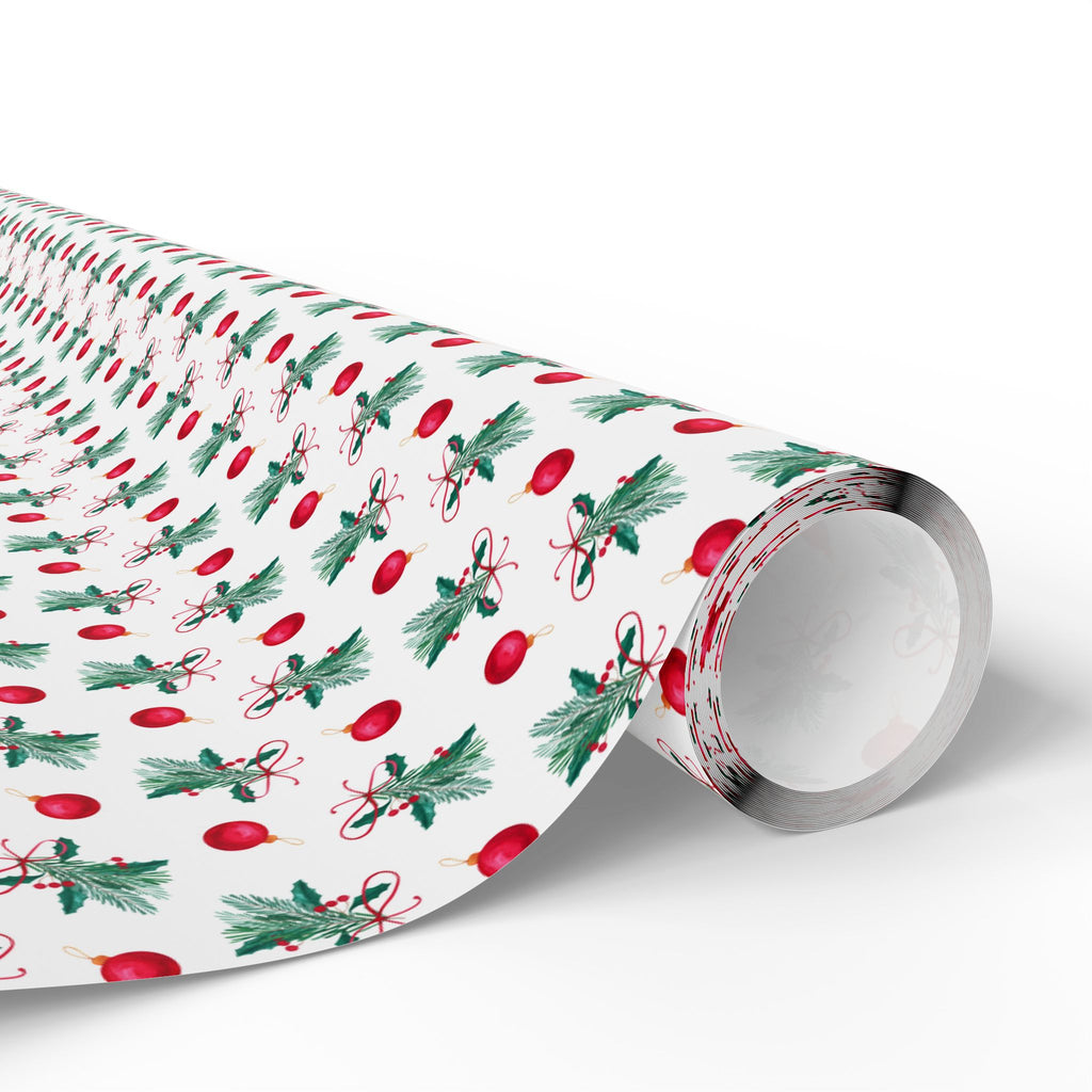 Christmas Mistletoe Ornaments Wrapping Paper | Holiday Gift Wrapping Paper Roll