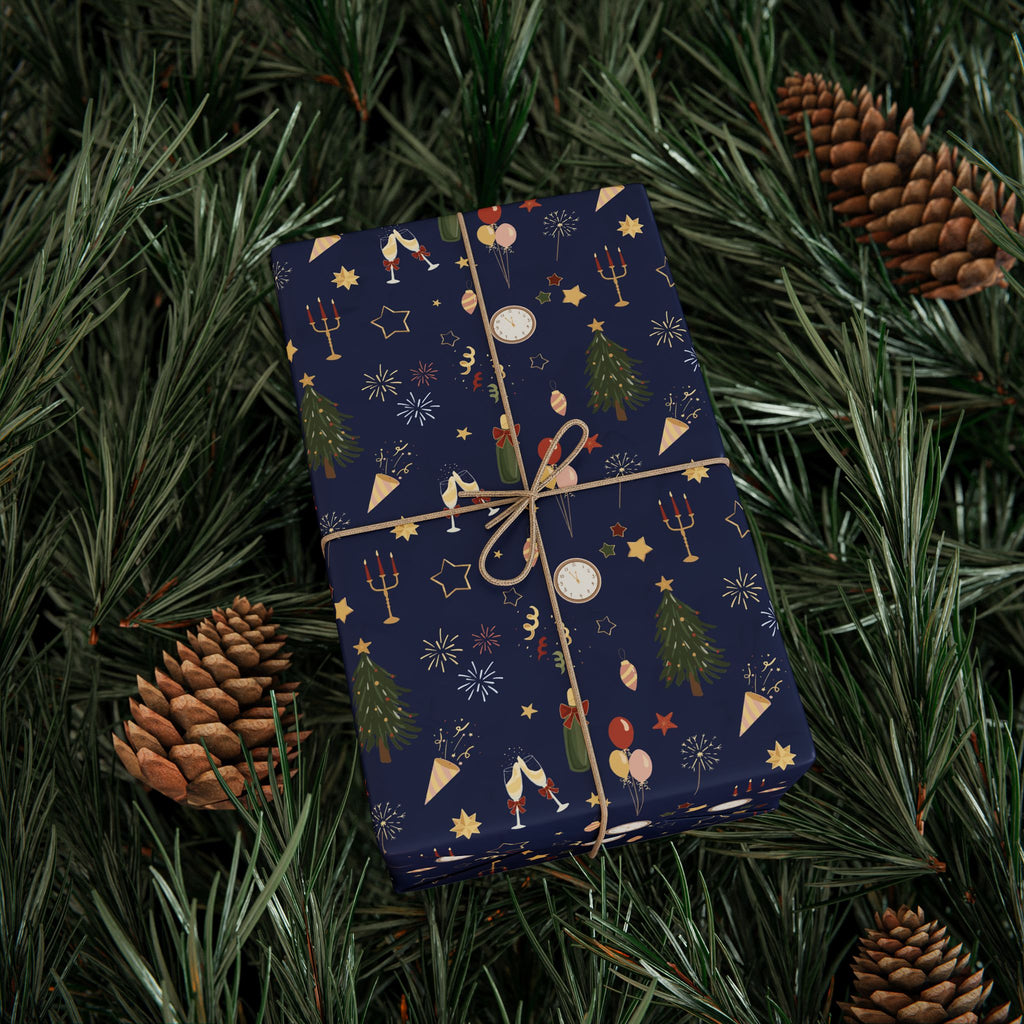 New Year's Hand Drawn Countdown Wrapping Paper - Holiday Gift Wrapping Paper Roll