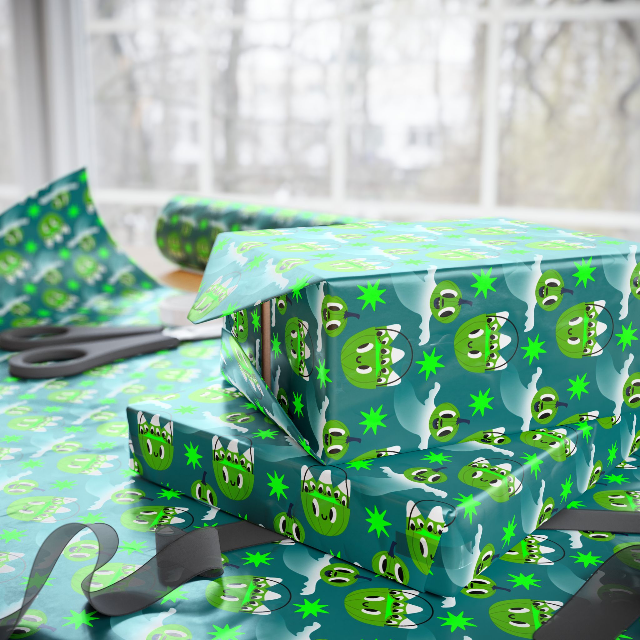 Halloween Green Candy Corn Wrapping Paper | Holiday Gift Wrapping Paper Roll