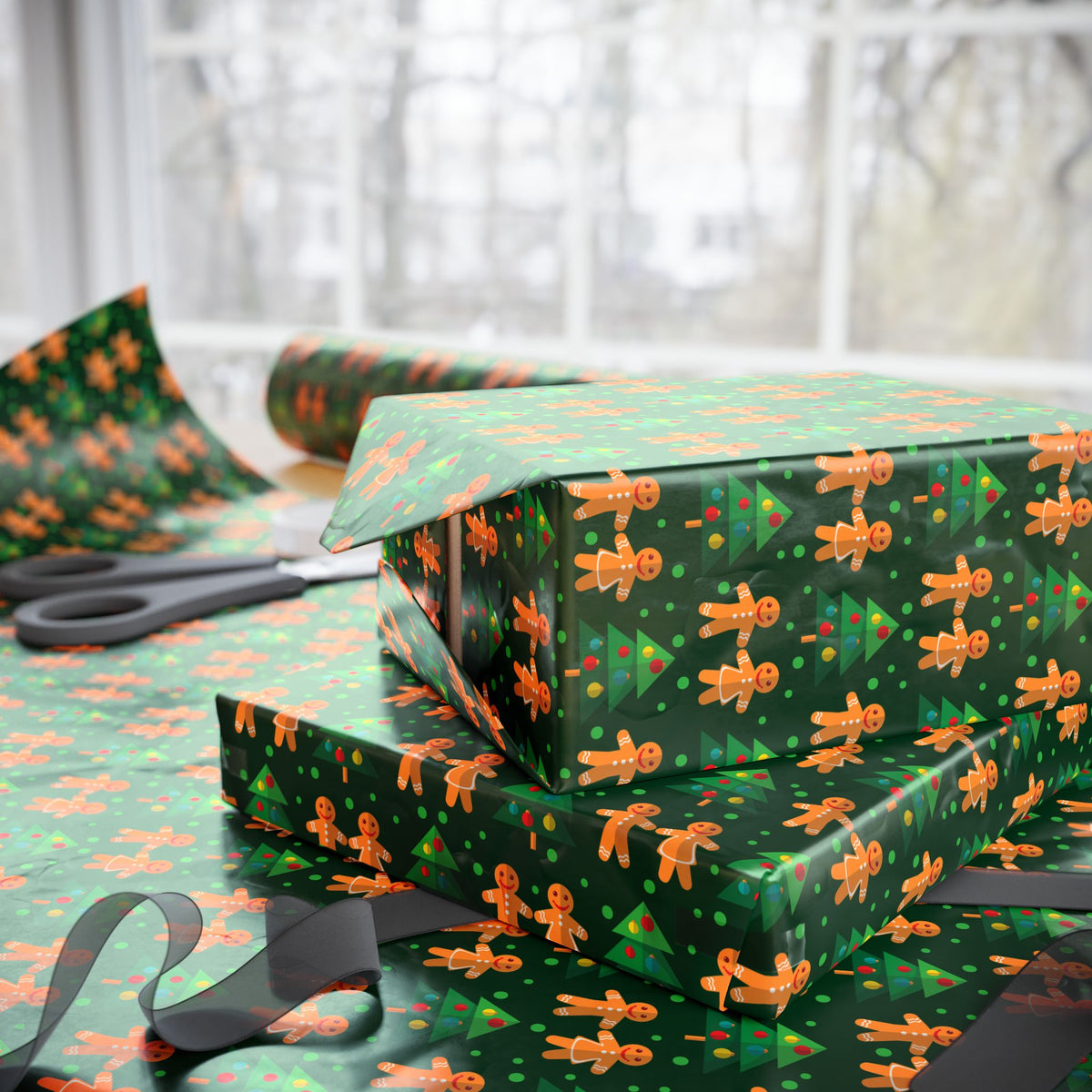 Christmas Gingerbread Holding Hands Wrapping Paper | Holiday Gift Wrapping Paper Roll