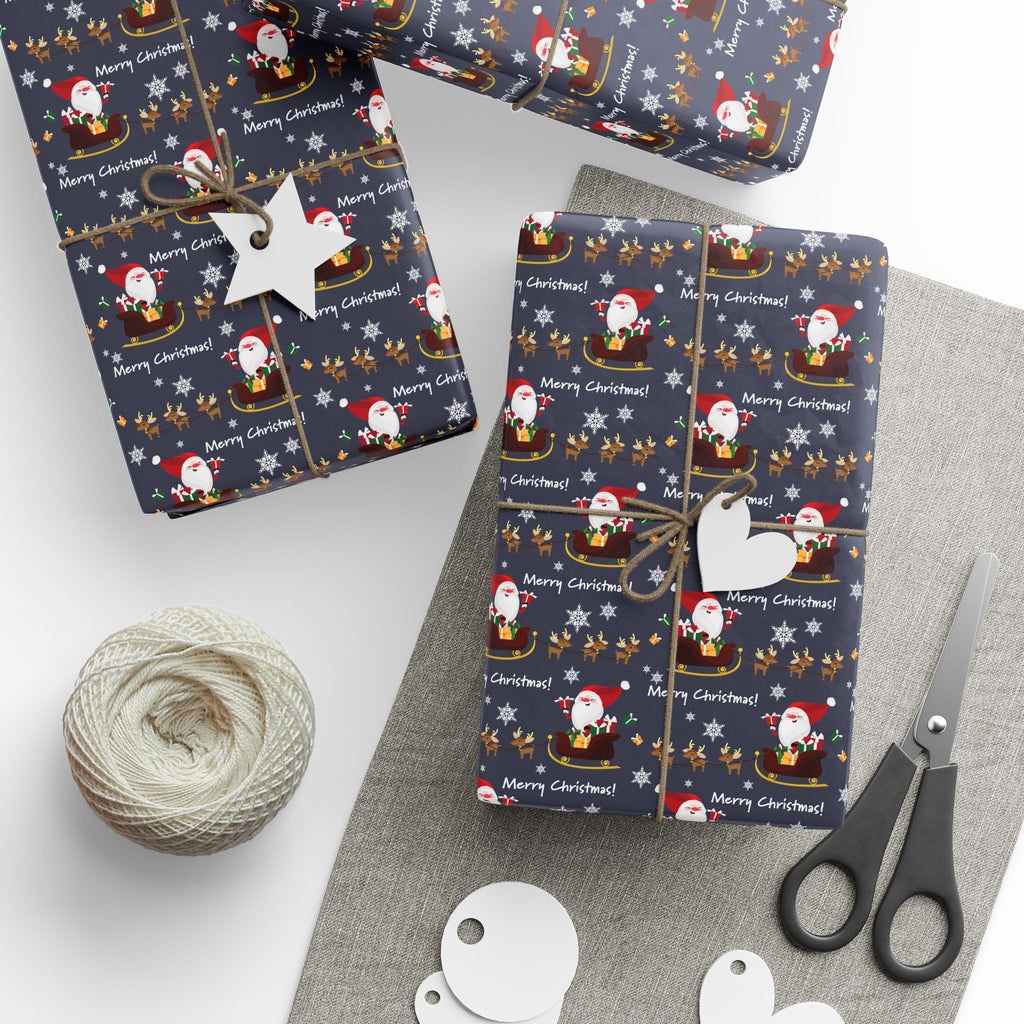 Christmas Santa's Sleigh Ride Wrapping Paper | Holiday Gift Wrapping Paper Roll