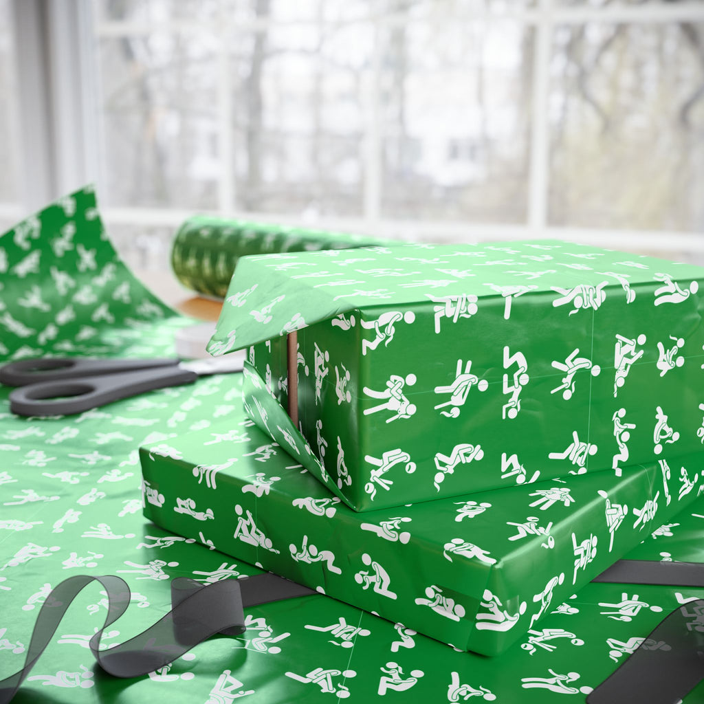 NSFW Stick Figure X Rated Fun on Green Wrapping Paper - Holiday Gift Wrapping Paper Roll