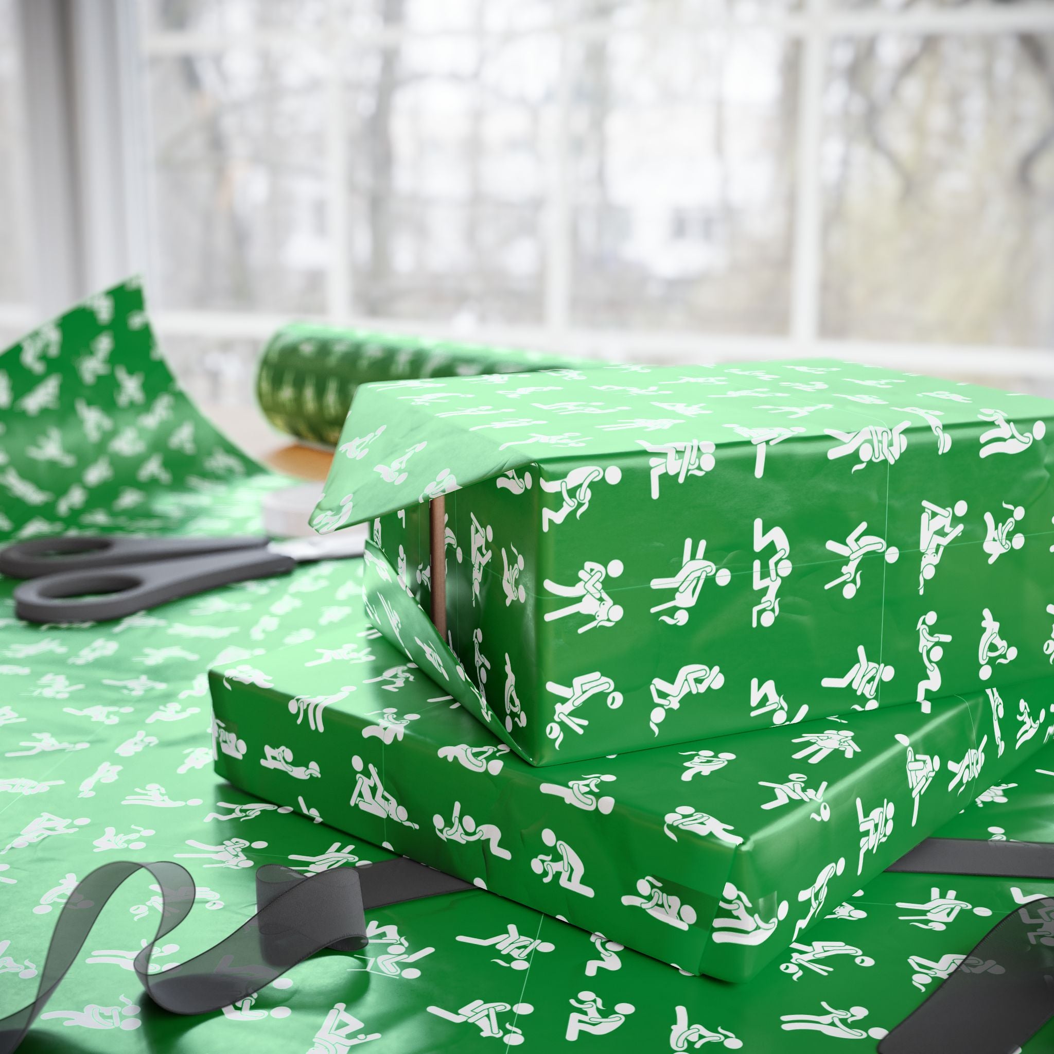 NSFW Stick Figure X Rated Fun on Green Wrapping Paper - Holiday Gift Wrapping Paper Roll