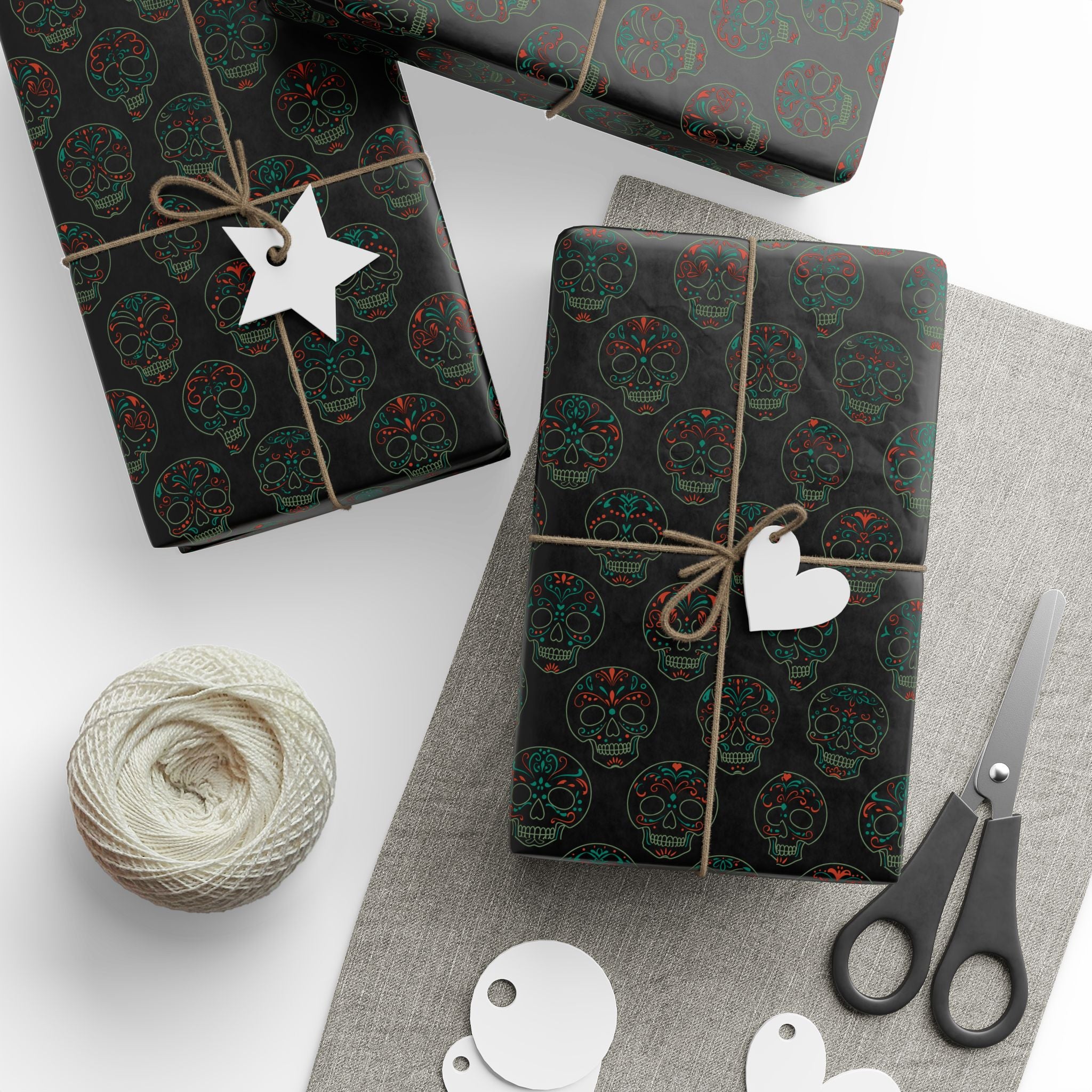 Day of the Dead Sugar Skull Outlines Wrapping Paper | Holiday Gift Wrapping Paper Roll