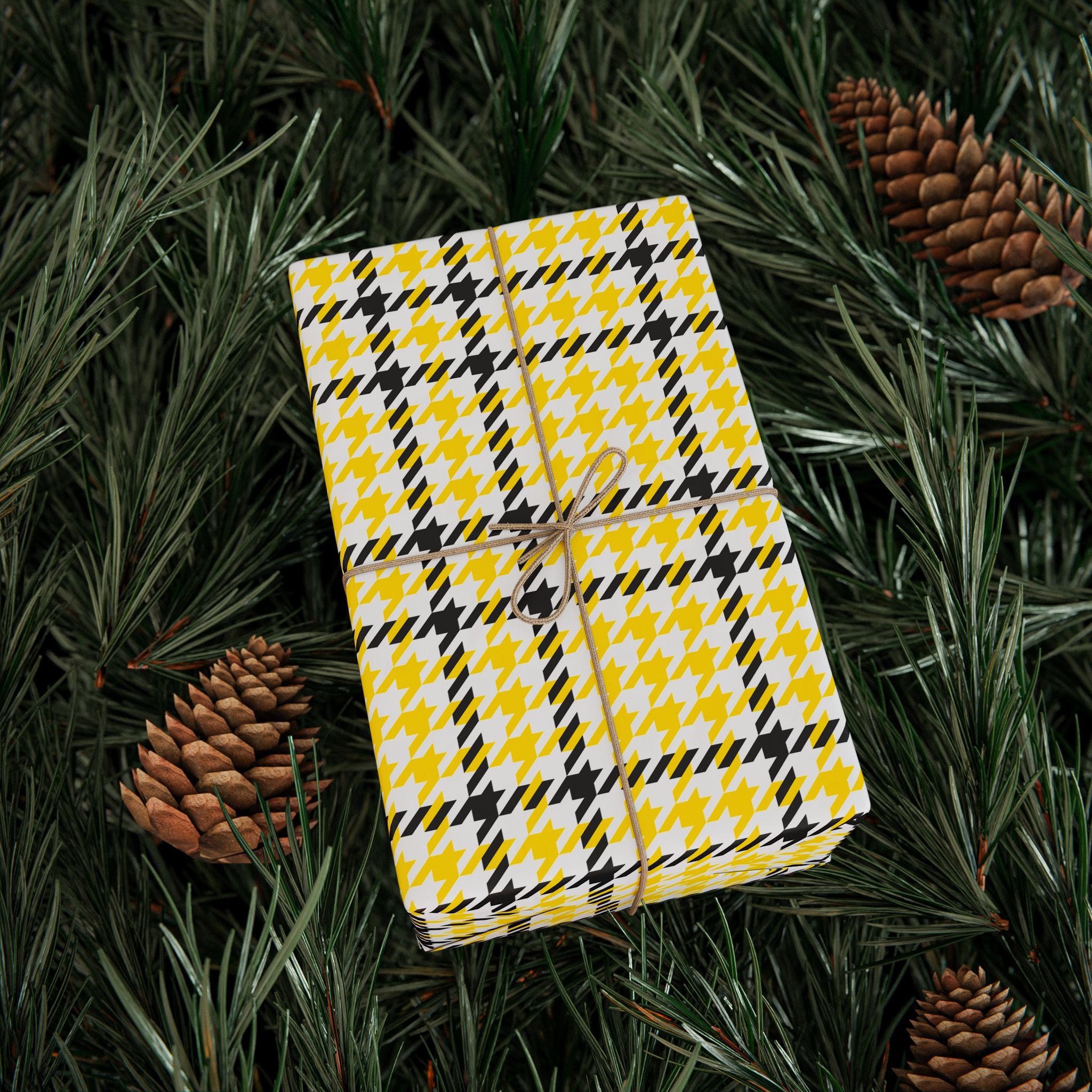 Houndstooth Wrapping Paper Design Yellow 002 - Holiday Gift Wrapping Paper Roll