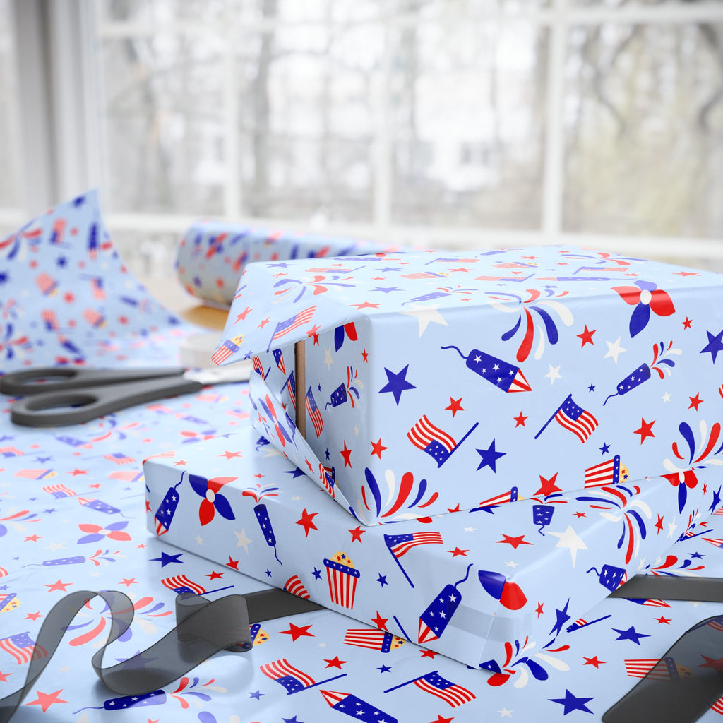 4th of July Rocket Doodles Wrapping Paper | Holiday Gift Wrapping Paper Roll