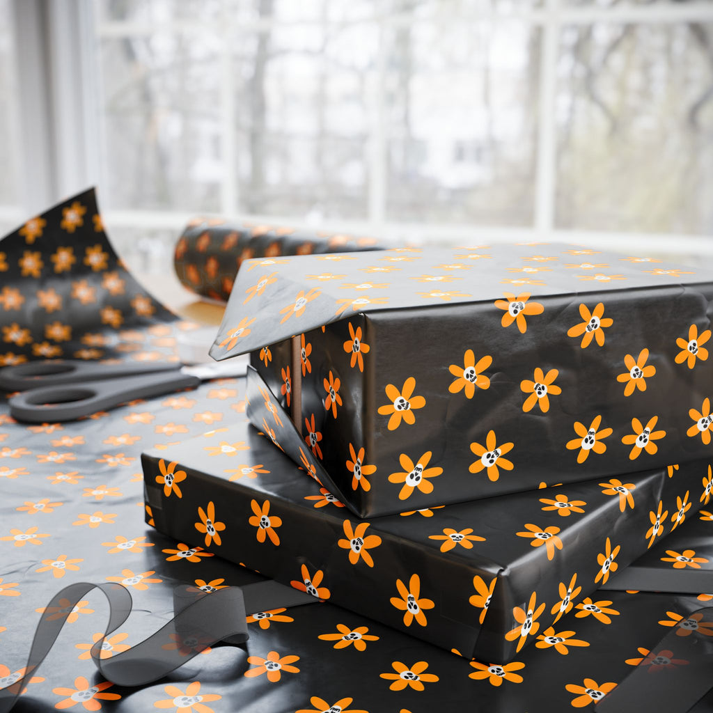 Day of the Dead Ornamental Flowers Wrapping Paper | Holiday Gift Wrapping Paper Roll