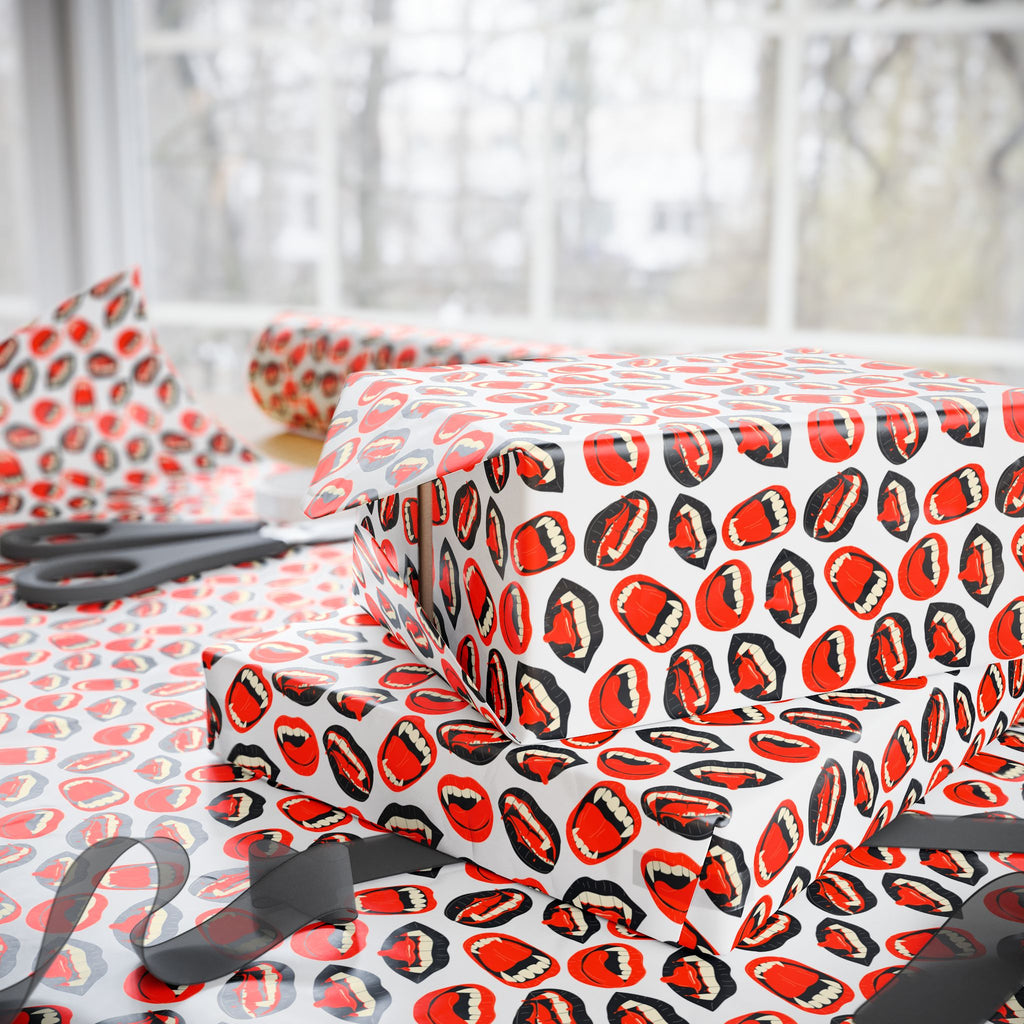 Halloween Vampire Fangs Wrapping Paper | Holiday Gift Wrapping Paper Roll