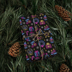 Christmas Neon Icons Wrapping Paper | Holiday Gift Wrapping Paper Roll