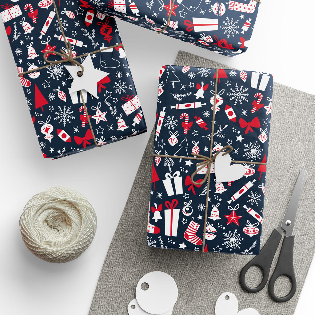 Christmas Bells & Bows Wrapping Paper | Holiday Gift Wrapping Paper Roll