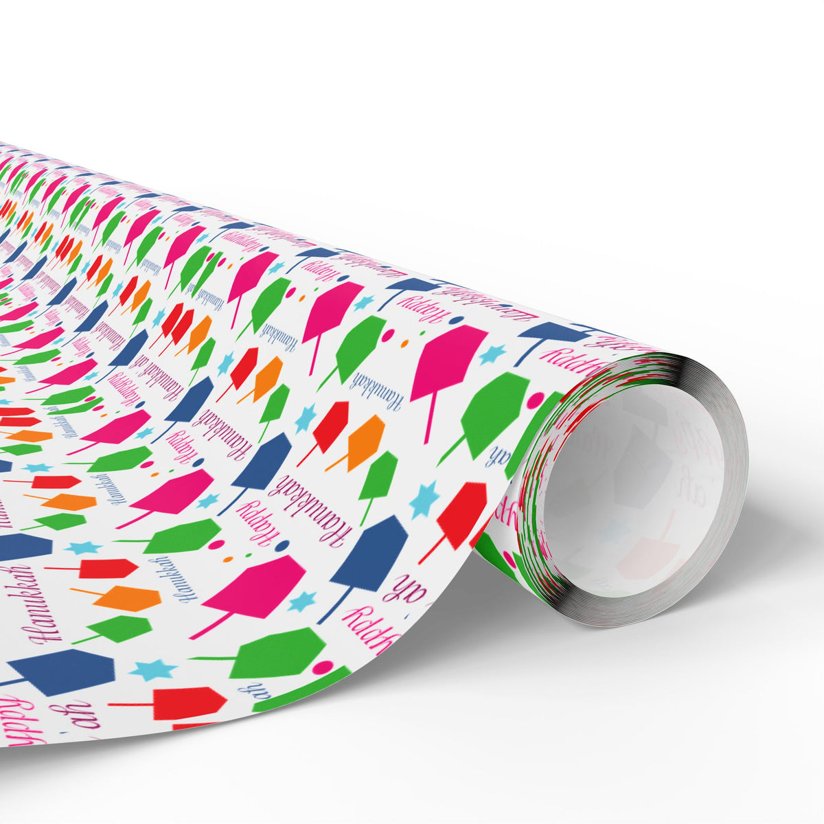 Hanukkah Multicolor Dreidels Wrapping Paper | Holiday Gift Wrapping Paper Roll
