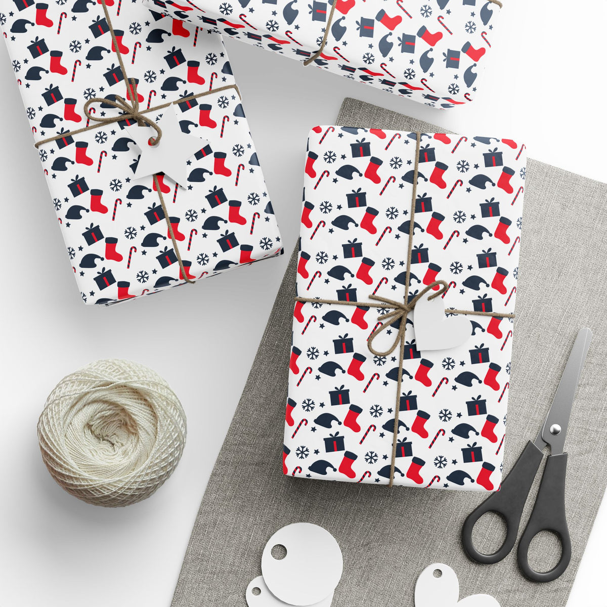 Christmas Red and Blue Stockings Wrapping Paper | Holiday Gift Wrapping Paper Roll