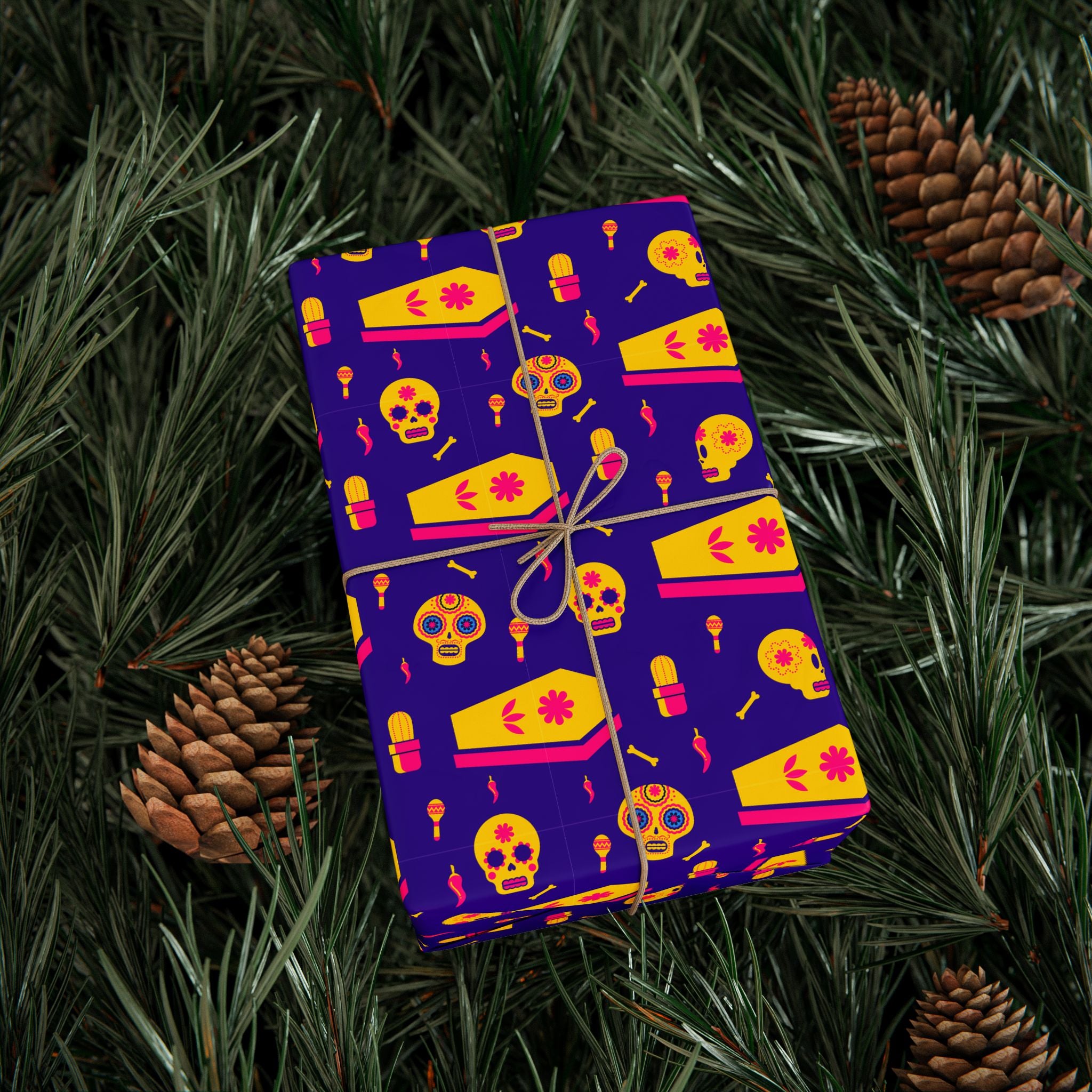 Day of the Dead Festive Coffins Wrapping Paper | Holiday Gift Wrapping Paper Roll