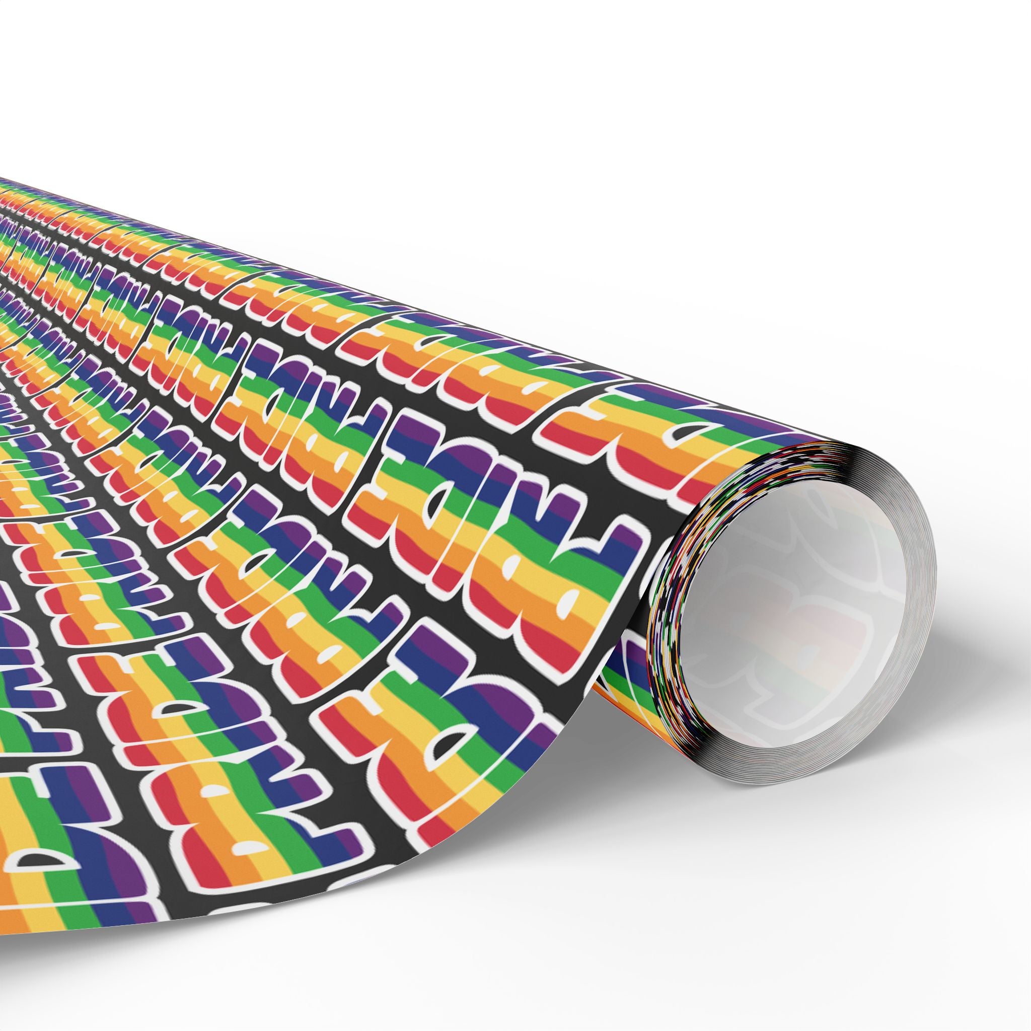 Gay Pride Bold Rainbow Script Wrapping Paper Design | Holiday Gift Wrapping Paper Roll