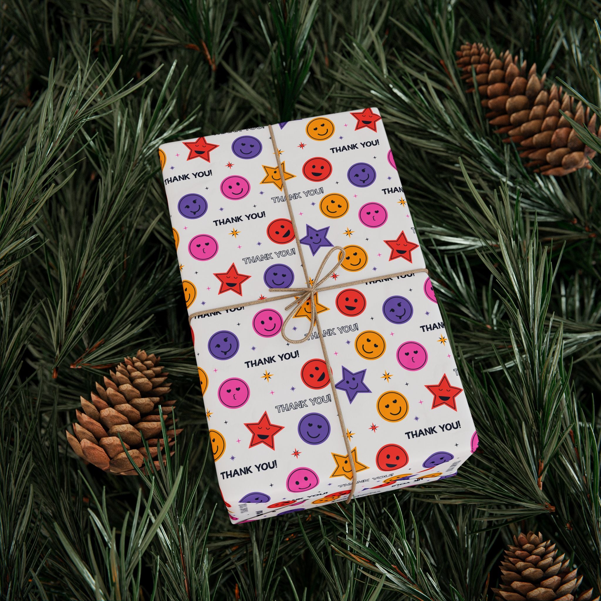 Thank You Smiling Stars Wrapping Paper Design | Holiday Gift Wrapping Paper Roll