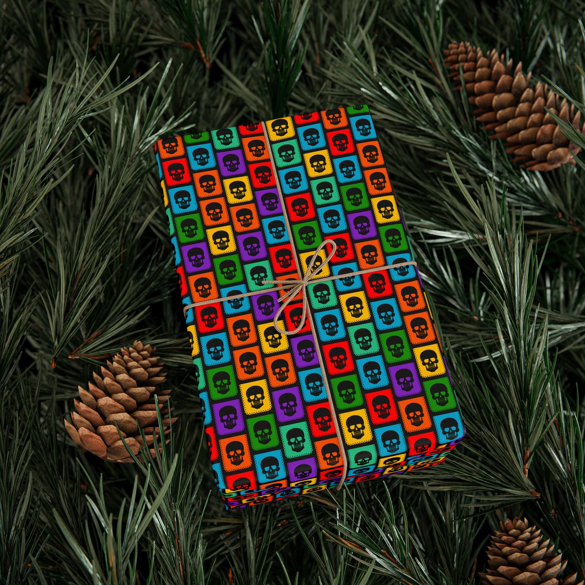 Day of the Dead Skull Ornaments Wrapping Paper | Holiday Gift Wrapping Paper Roll