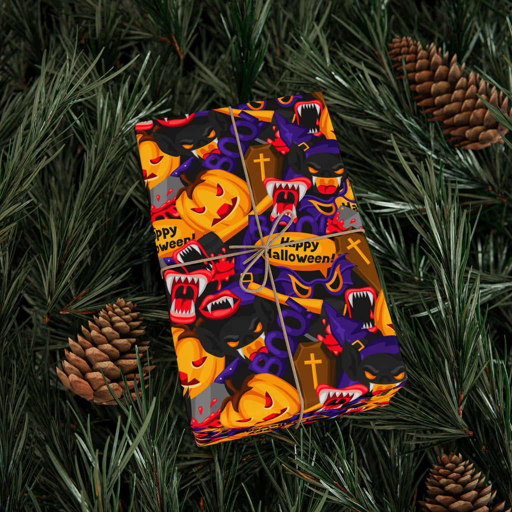 Halloween Cartoon Collage Wrapping Paper | Holiday Gift Wrapping Paper Roll