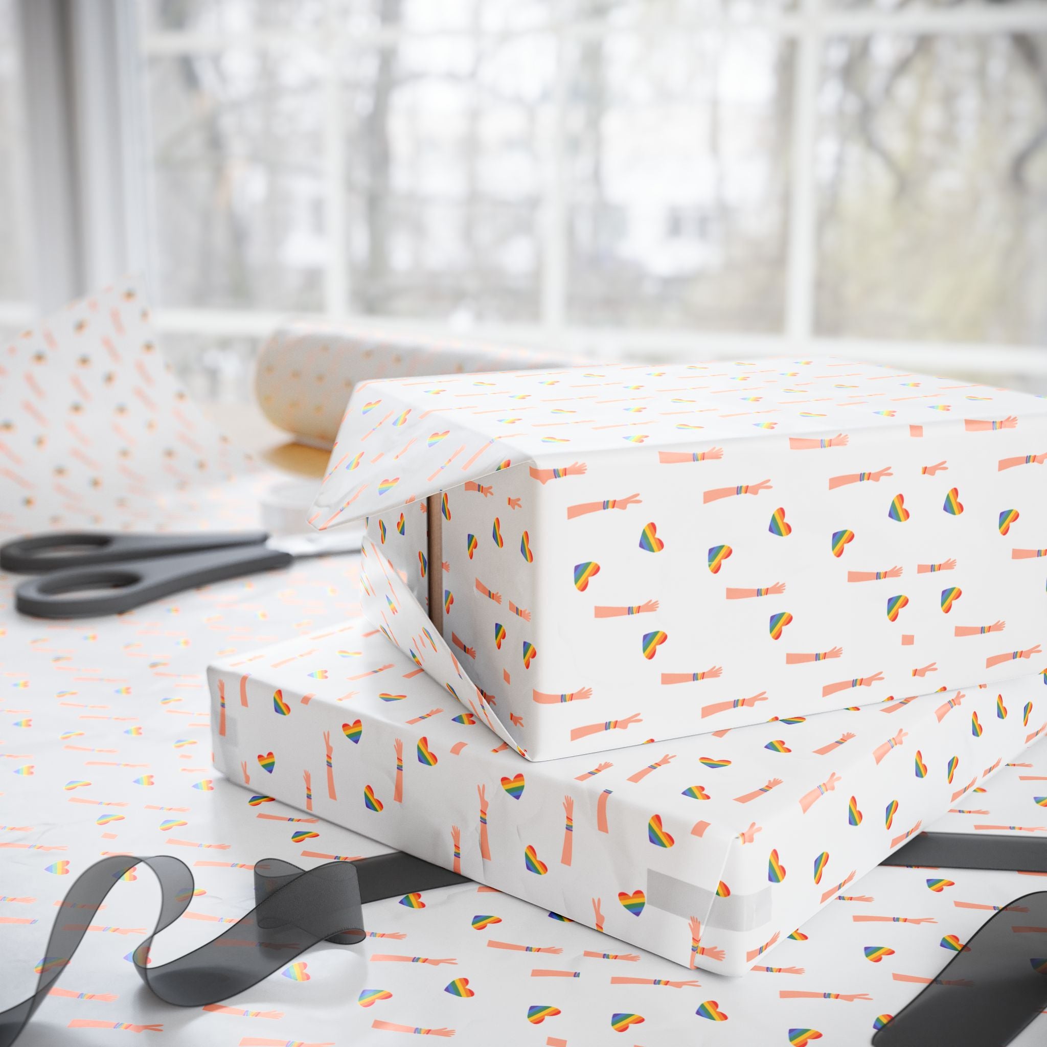 Gay Pride Peace Hearts Wrapping Paper Design | Holiday Gift Wrapping Paper Roll