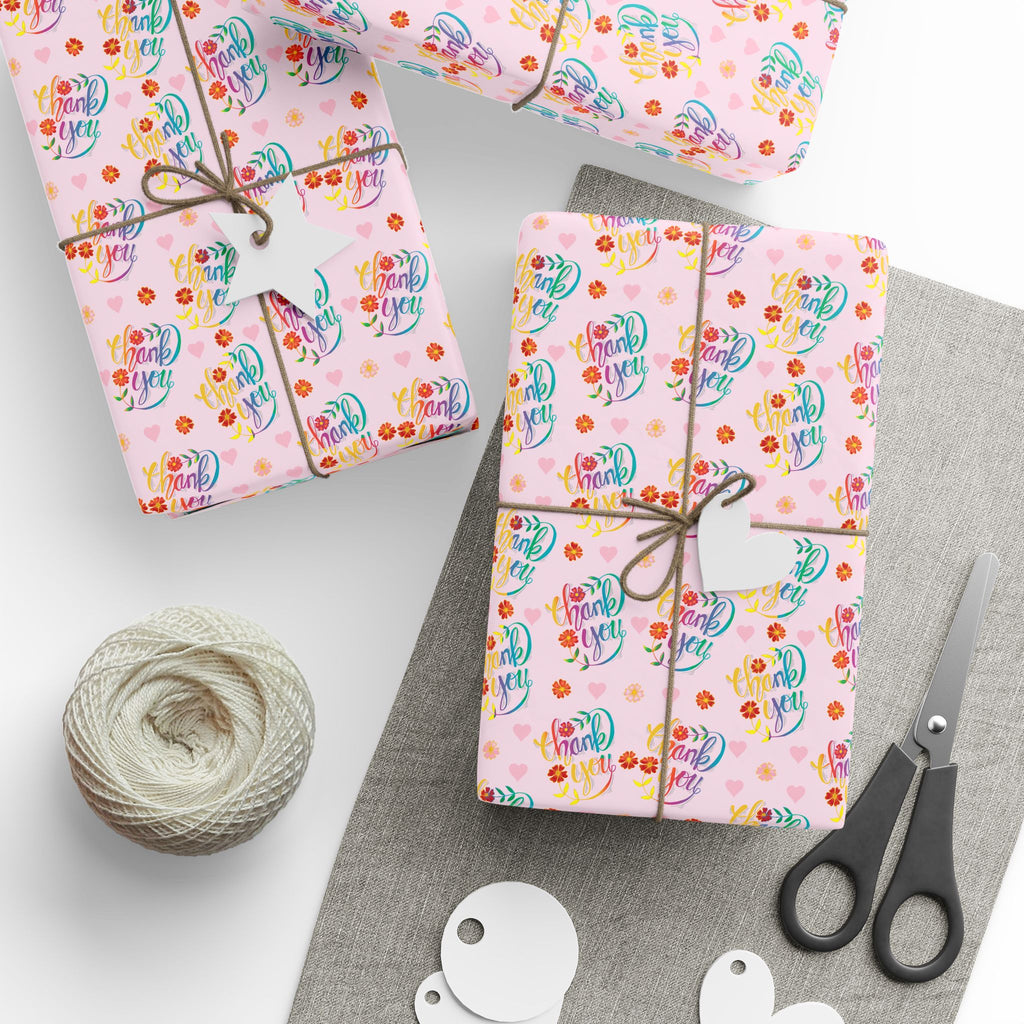 Thank You Cursive Flowers Wrapping Paper Design | Holiday Gift Wrapping Paper Roll