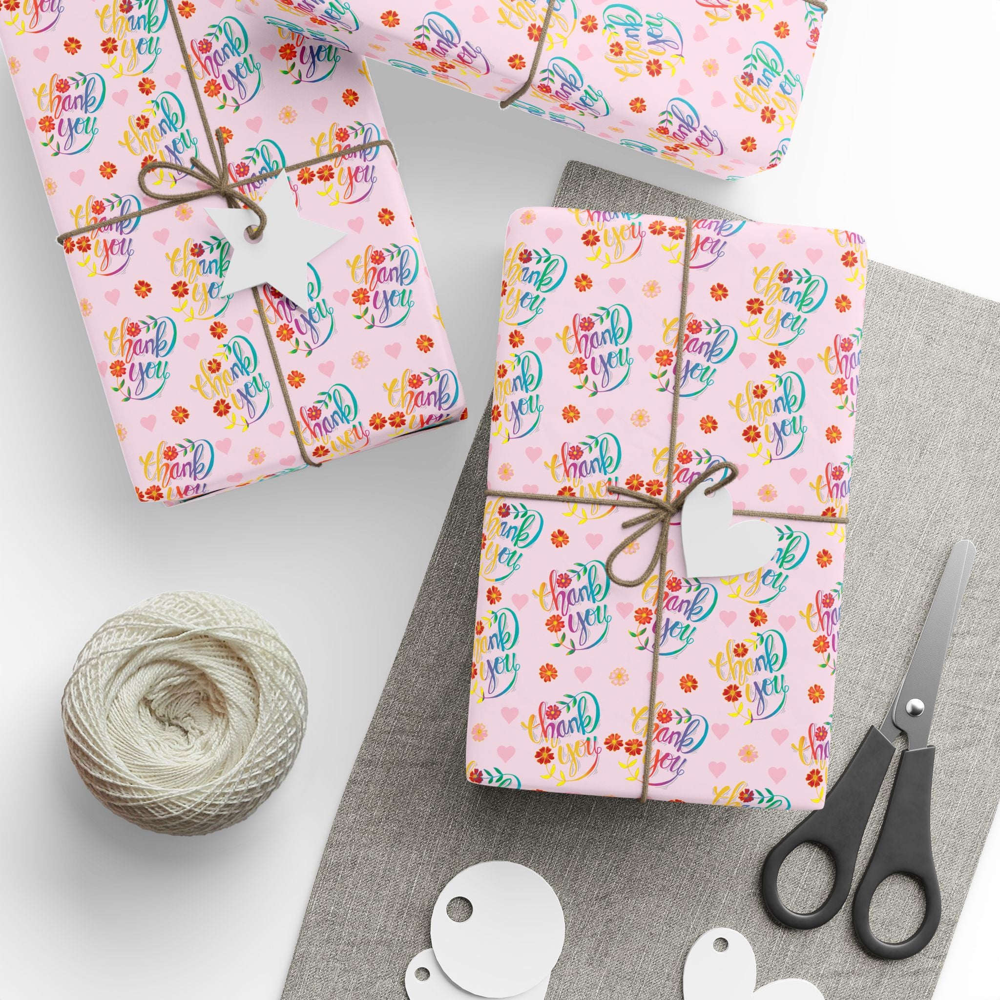Thank You Cursive Flowers Wrapping Paper Design | Holiday Gift Wrapping Paper Roll