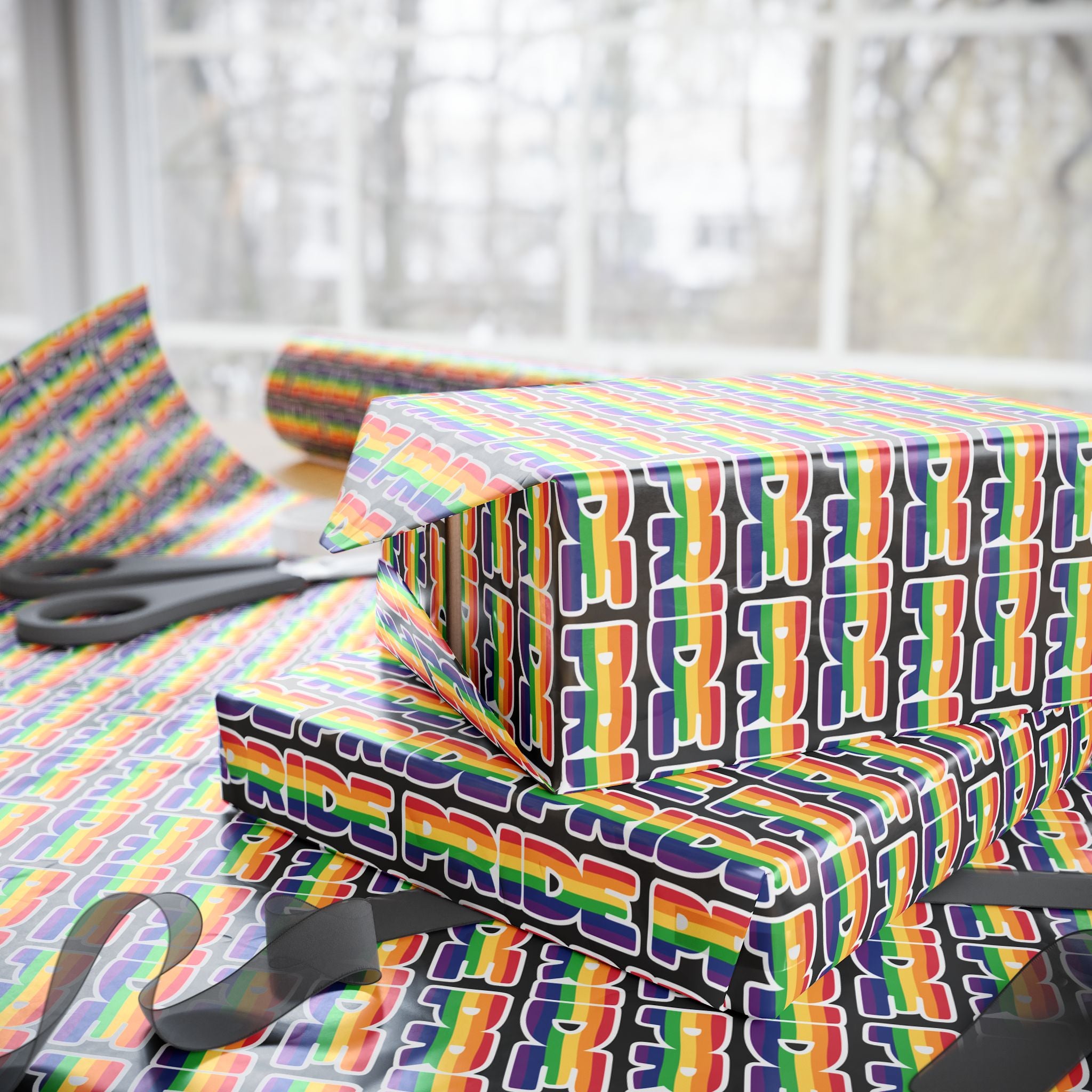 Gay Pride Bold Rainbow Script Wrapping Paper Design | Holiday Gift Wrapping Paper Roll